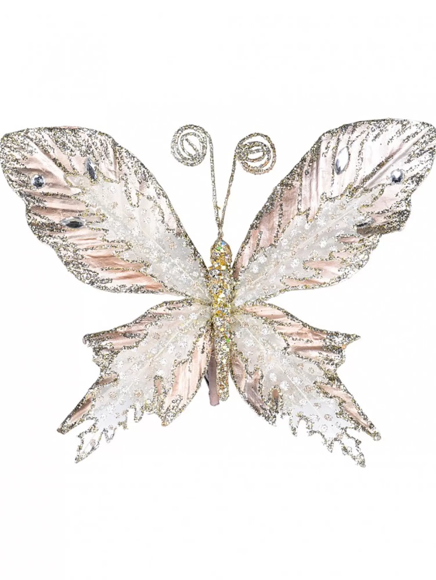 Christmas Warehouse Rose Gold Butterfly With Sheer Wings Decorative Christmas Critter Pick - 24Cm> Christmas Picks