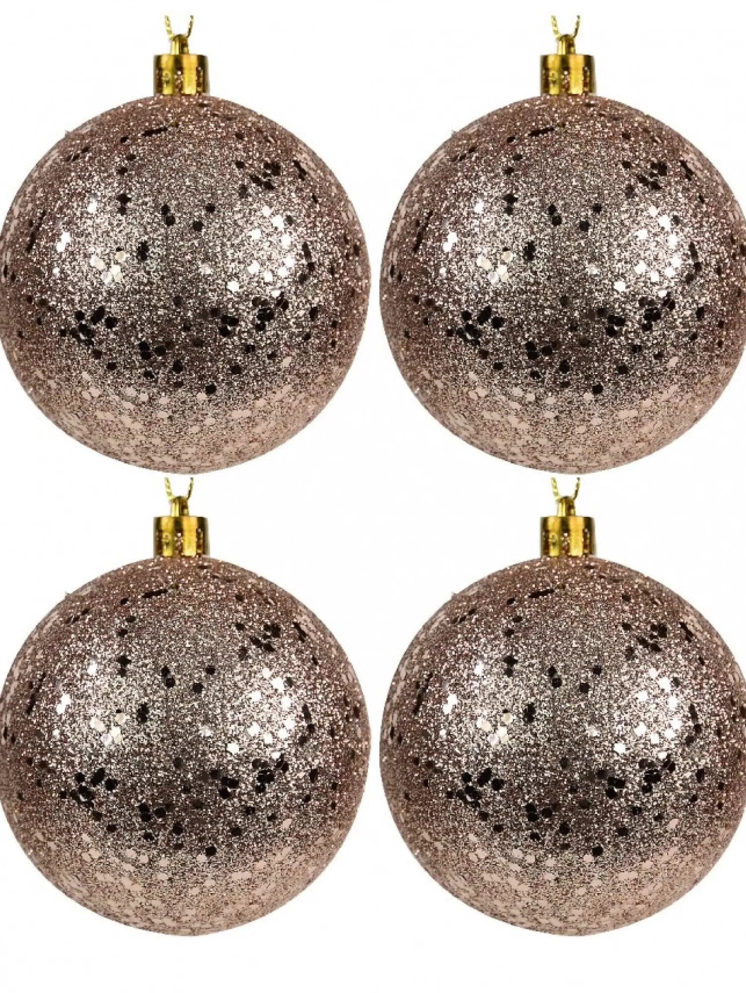 Christmas Warehouse Rose Gold Metallic Sequins & Glitter Coated Christmas Baubles - 4 X 80Mm> Bauble Packs