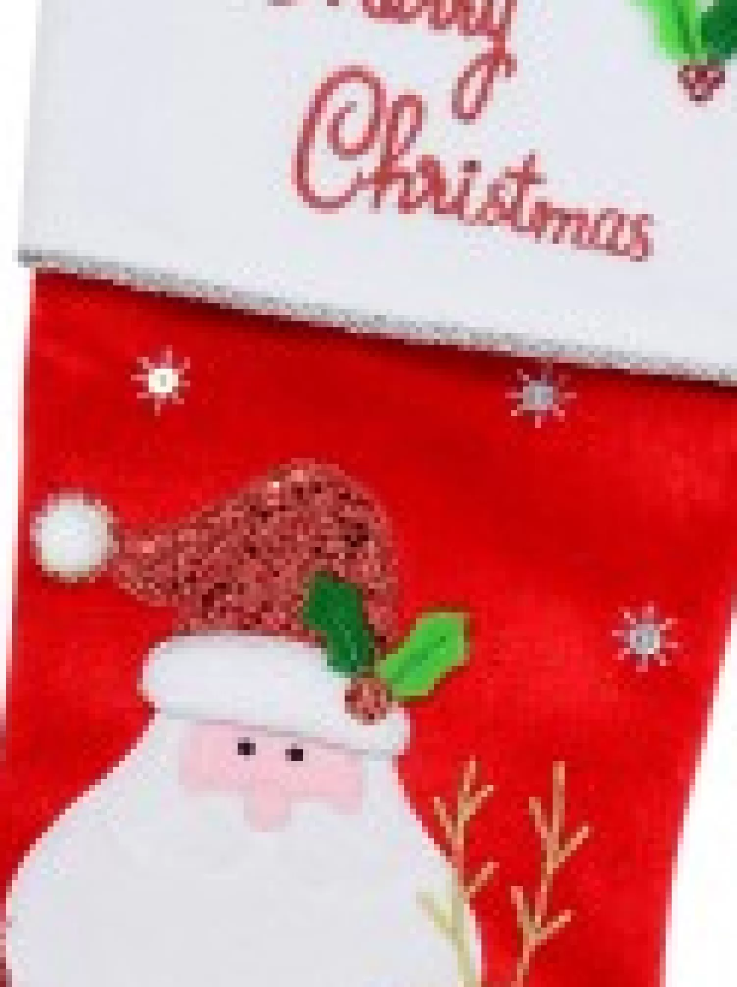 Christmas Warehouse Santa & Reindeer Applique With Font & Holly Velvet Christmas Stocking - 48Cm> Christmas Stockings