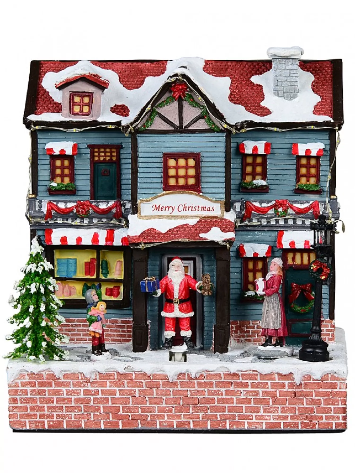 Christmas Warehouse Santa Visiting Family Home With Mum & Kids Christmas Village Scene - 24Cm> Christmas Village Scenes