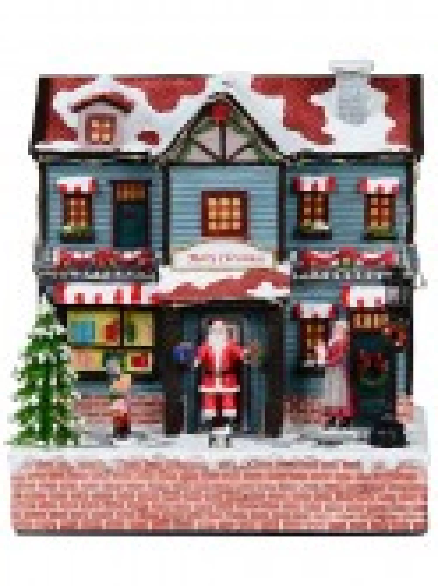 Christmas Warehouse Santa Visiting Family Home With Mum & Kids Christmas Village Scene - 24Cm> Christmas Village Scenes