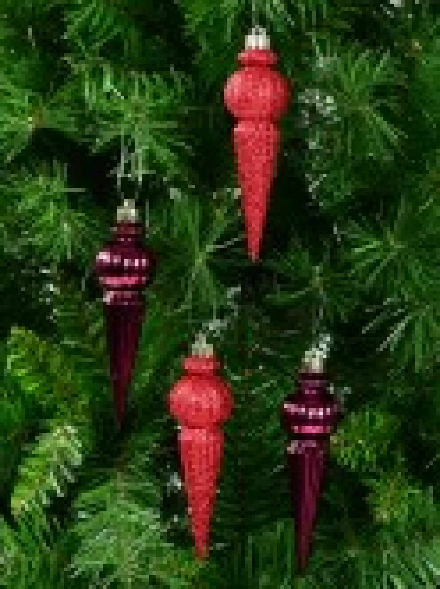Christmas Warehouse Shiny Burgundy & Red Glitter Finial Christmas Hanging Decoration - 4 X 15Cm> Hanging Decorations - Packs