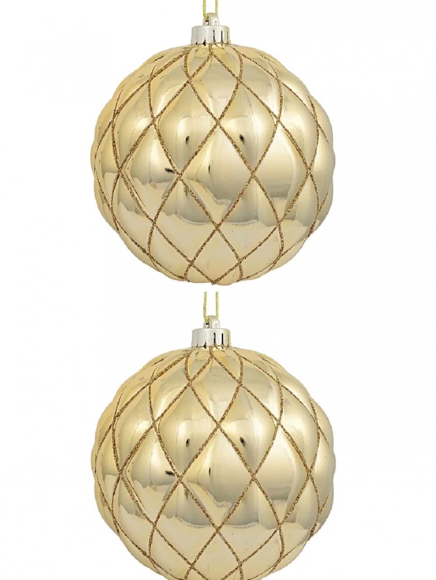 Christmas Warehouse Shiny Gold With Diamond Pattern Convex Textured Large Baubles - 2 X 15Cm> Bauble Packs