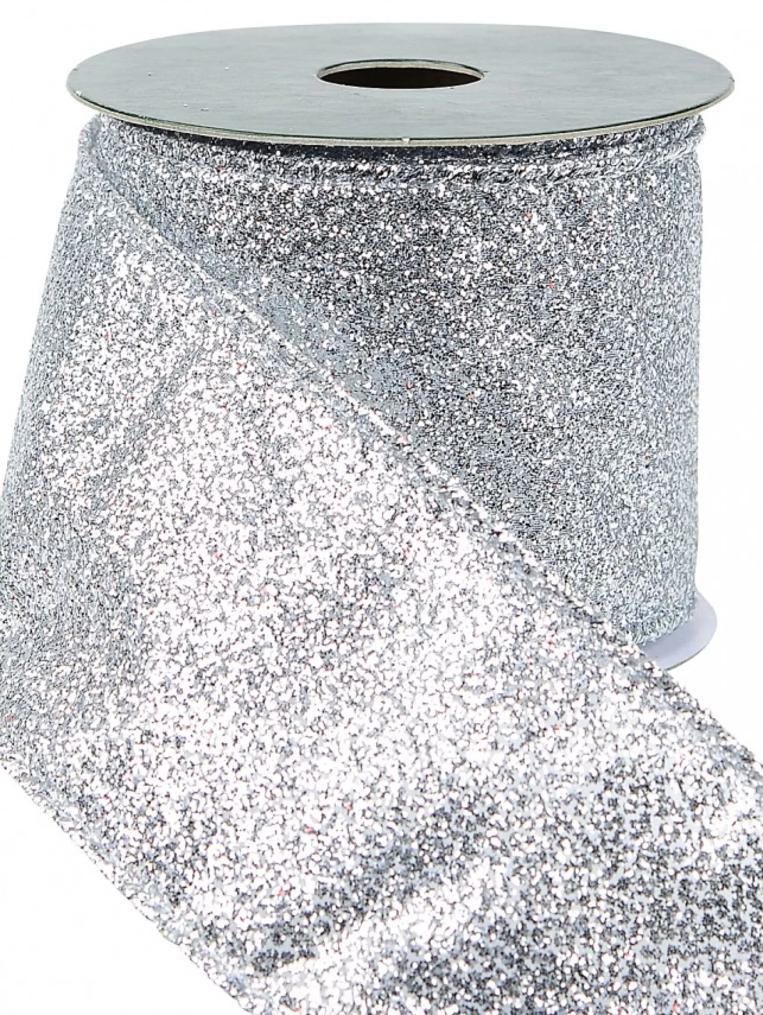 Christmas Warehouse Silver Glitter & Flecks Christmas Ribbon With Silver Glitter Edging - 3M> Christmas Ribbon