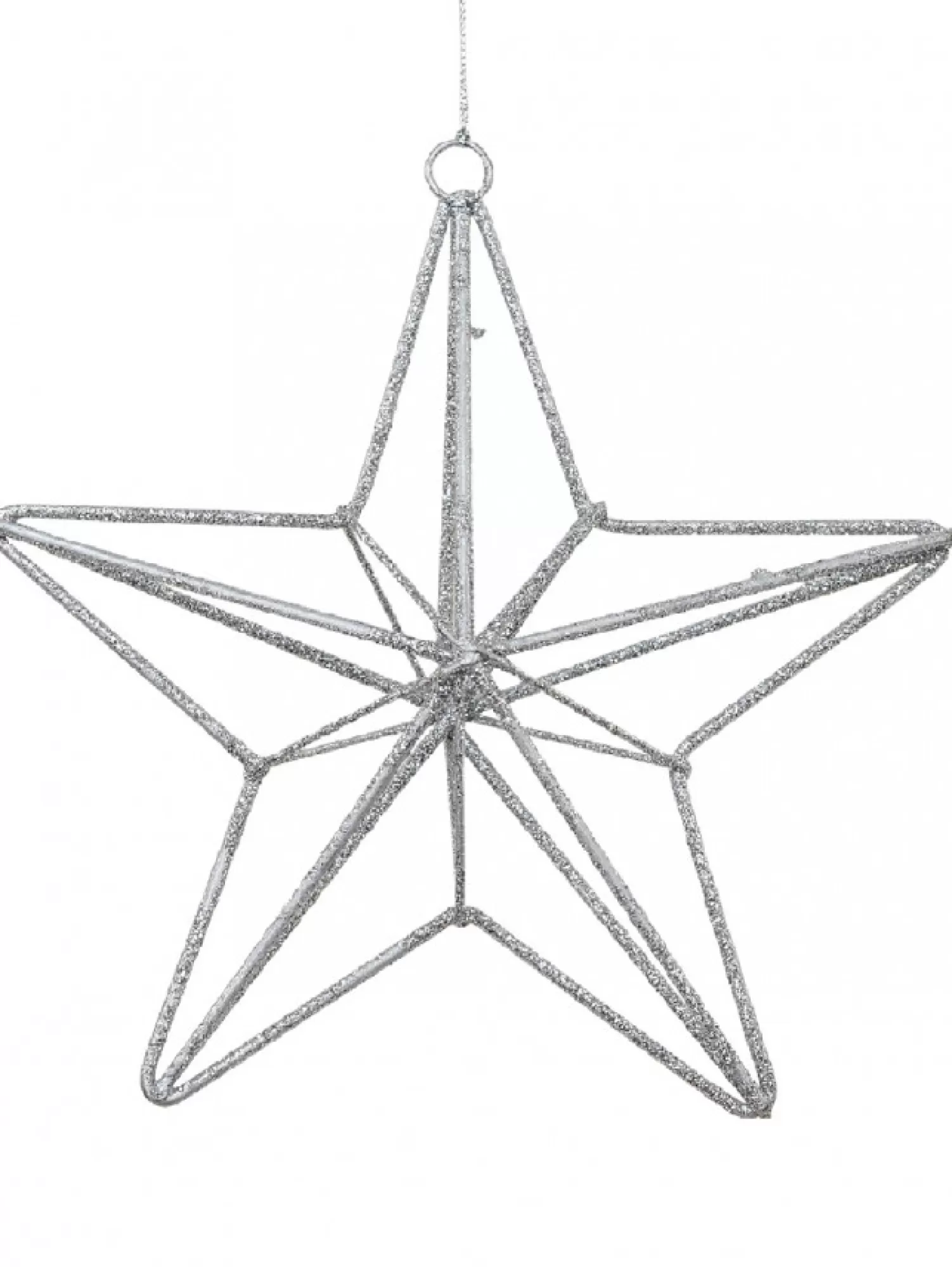 Christmas Warehouse Silver Glittered 3D Wire Framed Star Christmas Tree Hanging Decoration - 16Cm> Hanging Decorations - Individual