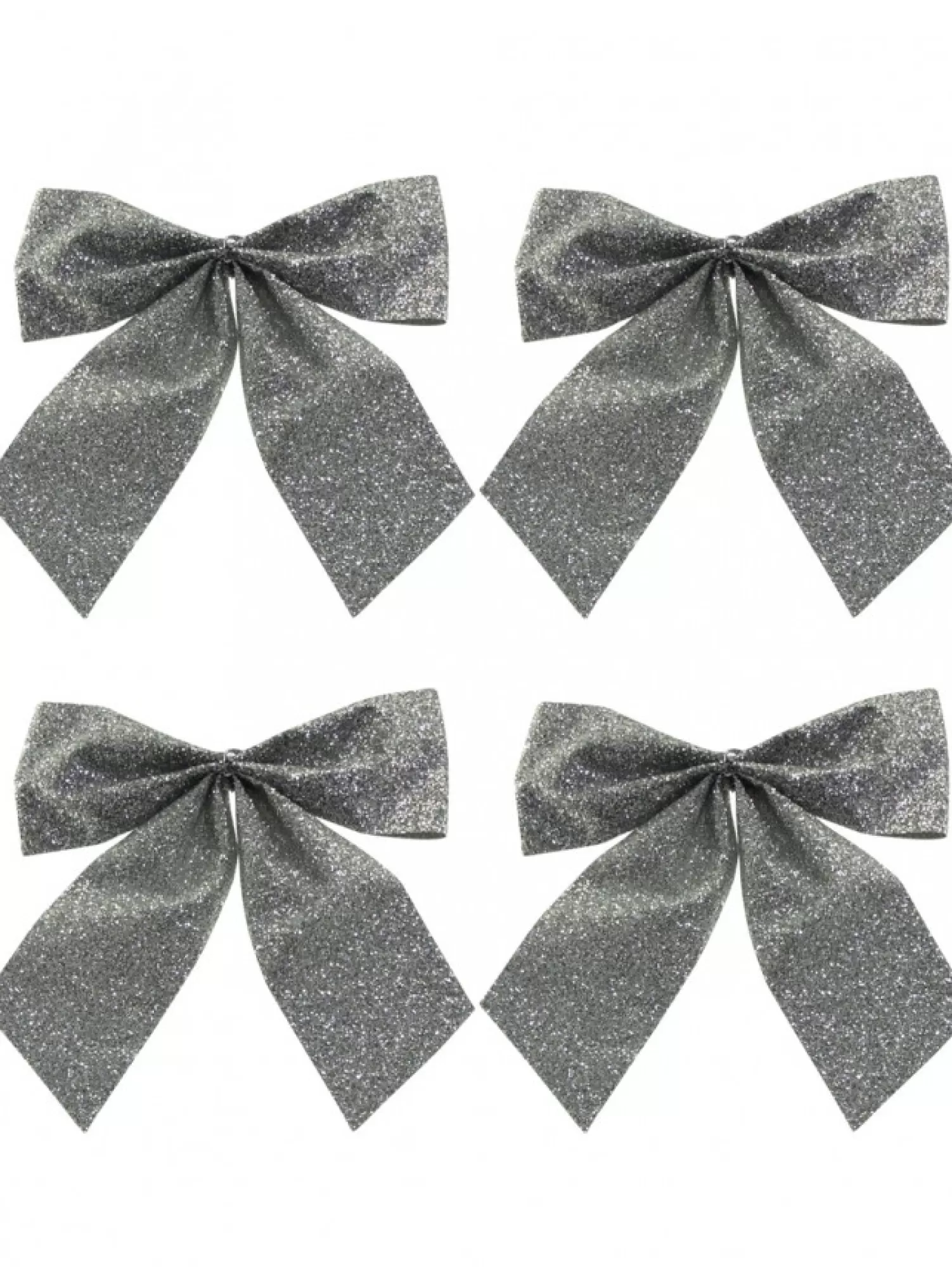 Christmas Warehouse Silver Glittered Christmas Tree Bow Decorations - 6 X 80Mm> Christmas Bows