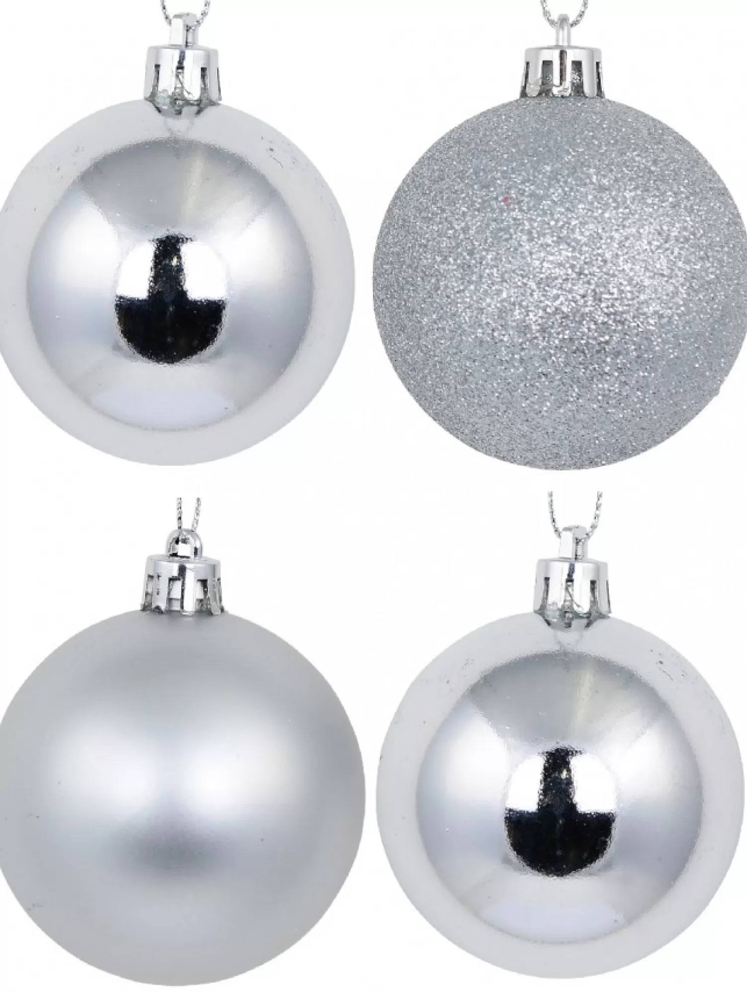 Christmas Warehouse Silver Glittered, Matte & Metallic Christmas Bauble Decorations - 12 X 60Mm> Bauble Packs