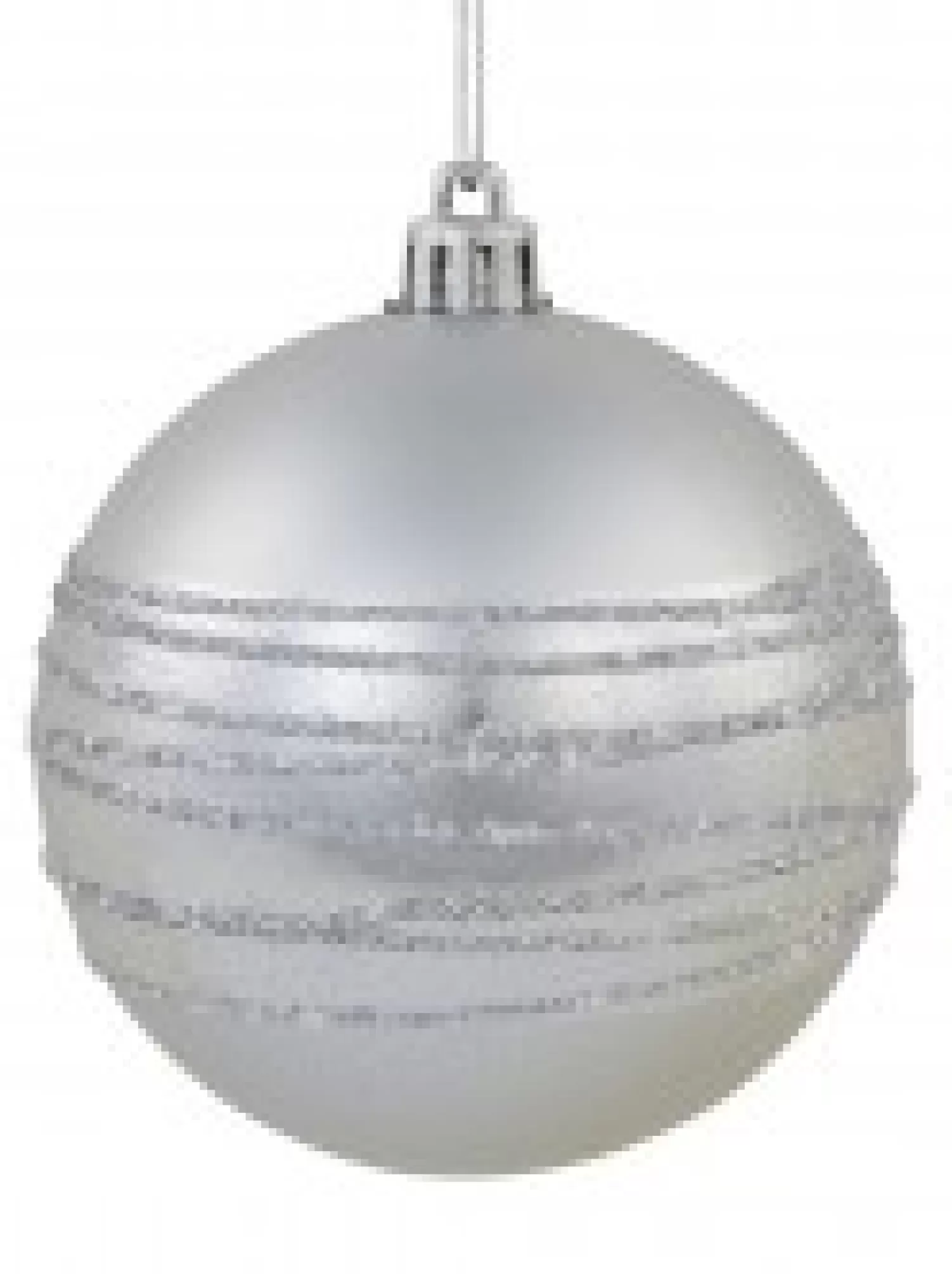 Christmas Warehouse Silver Matte Baubles With Thick Shiny & Thin Glittered Stripes - 4 X 80Mm> Bauble Packs
