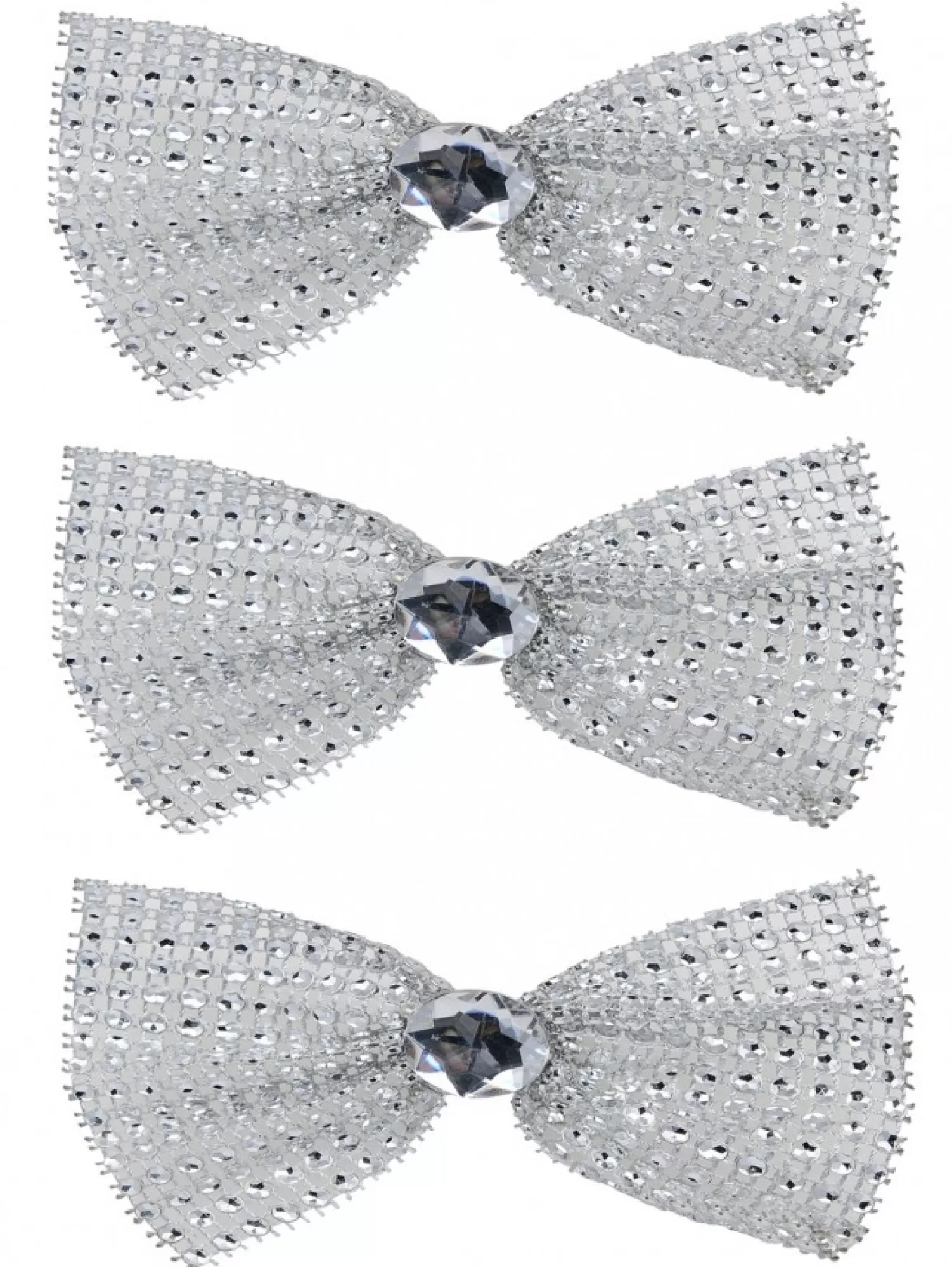 Christmas Warehouse Silver Mesh Bowtie With Diamante Knot Christmas Decorations - 3 X 11Cm> Christmas Bows