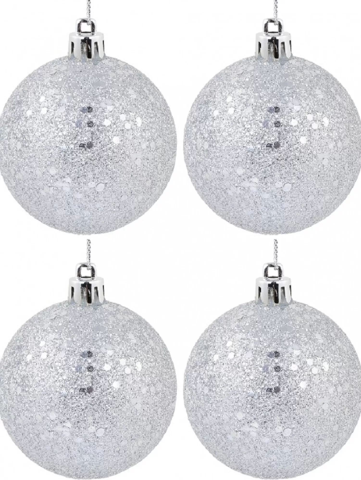 Christmas Warehouse Silver Metallic Sequins & Glitter Coated Christmas Baubles - 12 X 60Mm> Bauble Packs