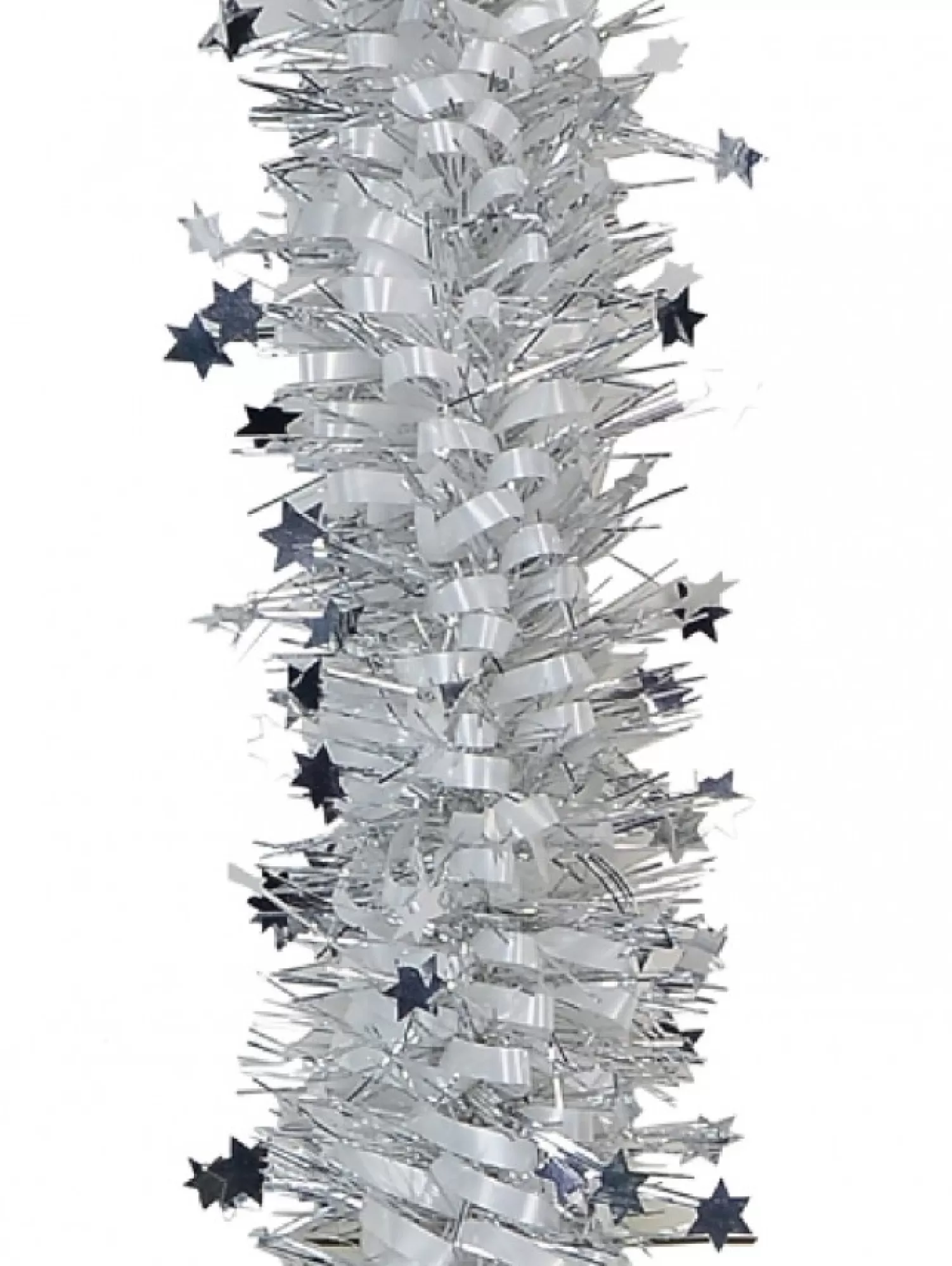 Christmas Warehouse Silver Pine Needle With Stars & White Loops Christmas Tinsel Garland - 2.7M> Tinsel