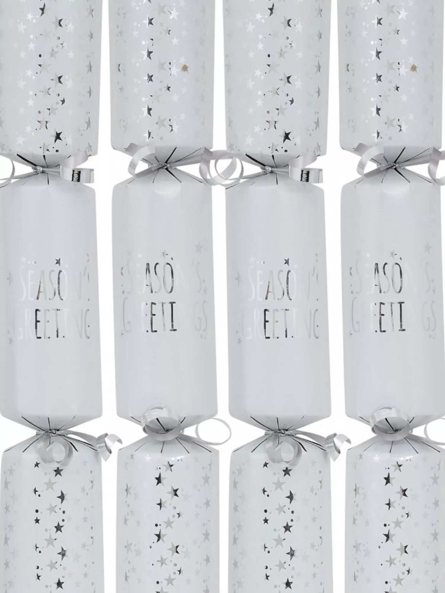 Christmas Warehouse Silver Season's Greetings Text On White Christmas Cracker Bon Bons - 50 X 30Cm> Christmas Cracker Bon Bon Catering Packs (50 Per Pack)