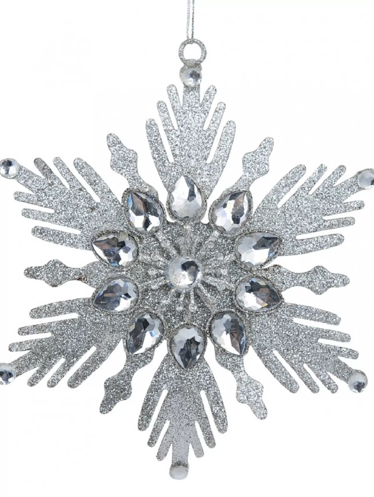 Christmas Warehouse Silver Snowflake With Acrylic Jewels Christmas Tree Hanging Decoration - 13Cm> Hanging Decorations - Individual