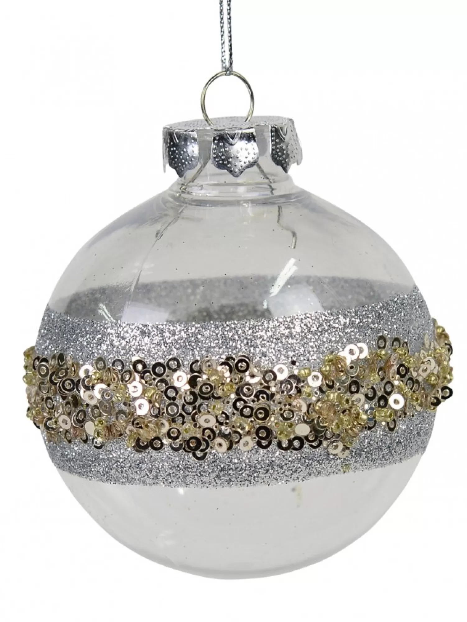 Christmas Warehouse Silver Stripe Decorated Bauble Christmas Tree Hanging Decoration - 80Mm> Hanging Decorations - Individual