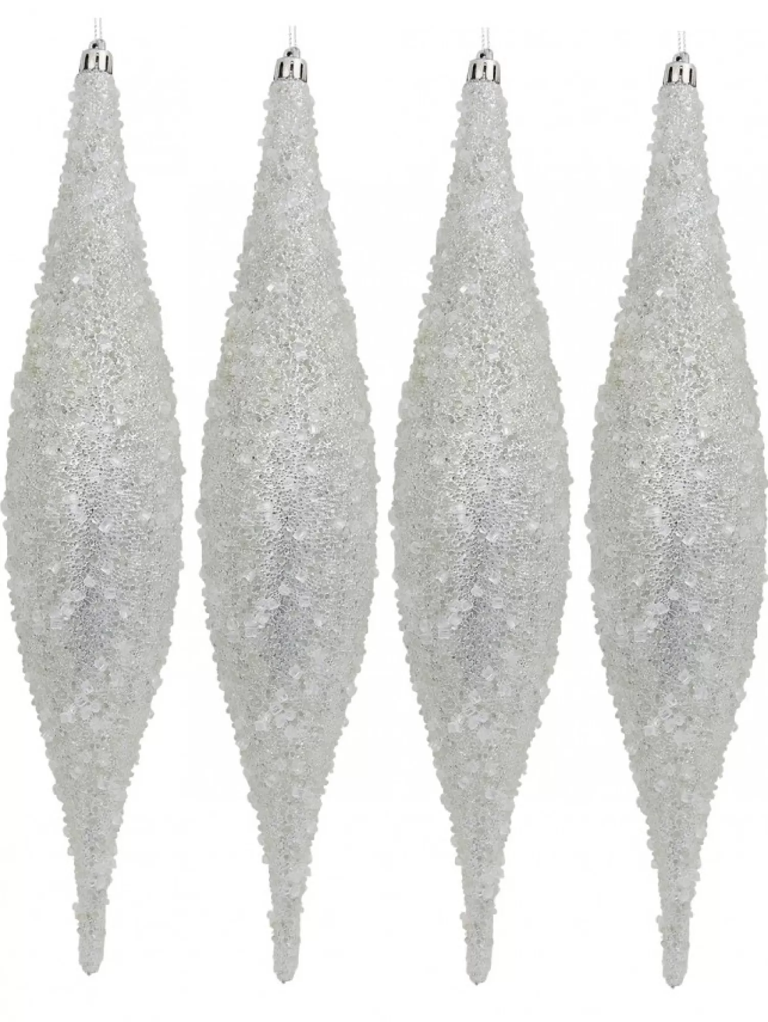 Christmas Warehouse Silver With Frost Look Pine Cone Shape Bauble Hanging Decorations - 4 X 33Cm> Hanging Decorations - Packs