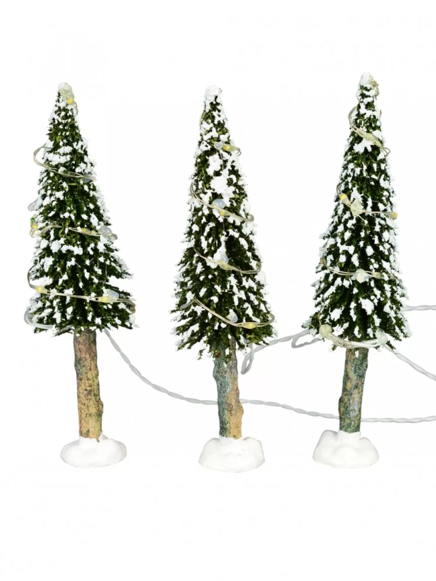 Christmas Warehouse Snow Flocked Illuminated Pine Tree Christmas Village Figurines - 3 X 19Cm> Christmas Village Figurines