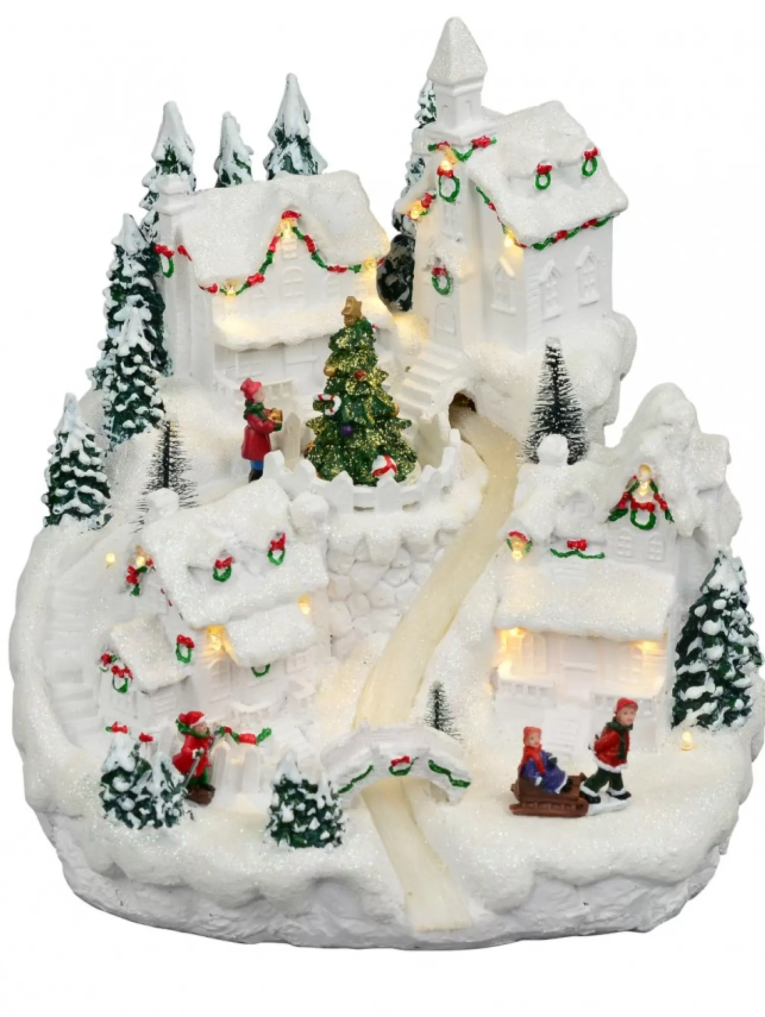 Christmas Warehouse Snowy Mountain Christmas Town Scene With Lights & Moving Figures - 30Cm> Christmas Village Scenes