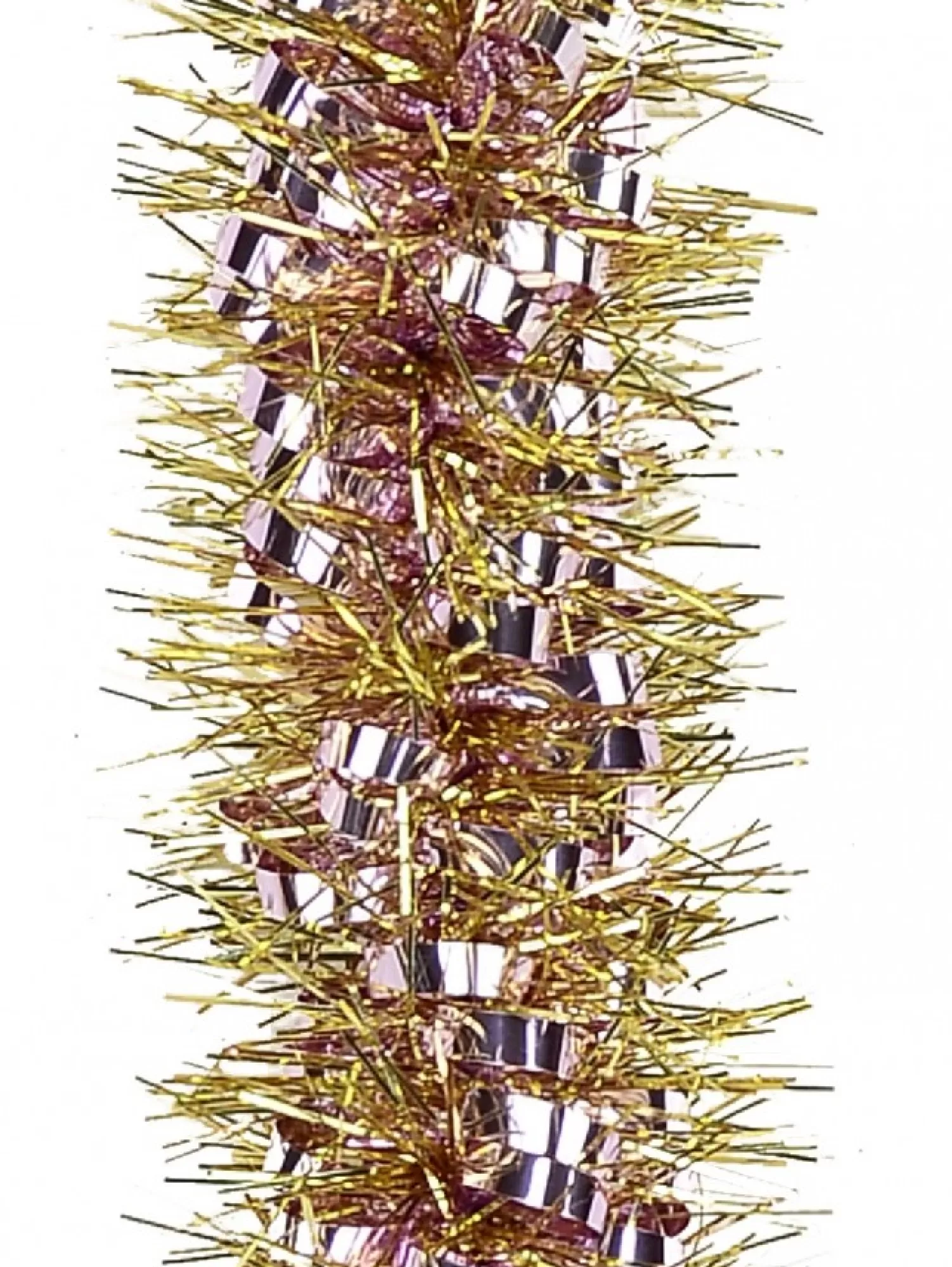 Christmas Warehouse Soft Pink Ribbon Look & Gold Pine Needle Christmas Tinsel Garland - 2.7M> Tinsel