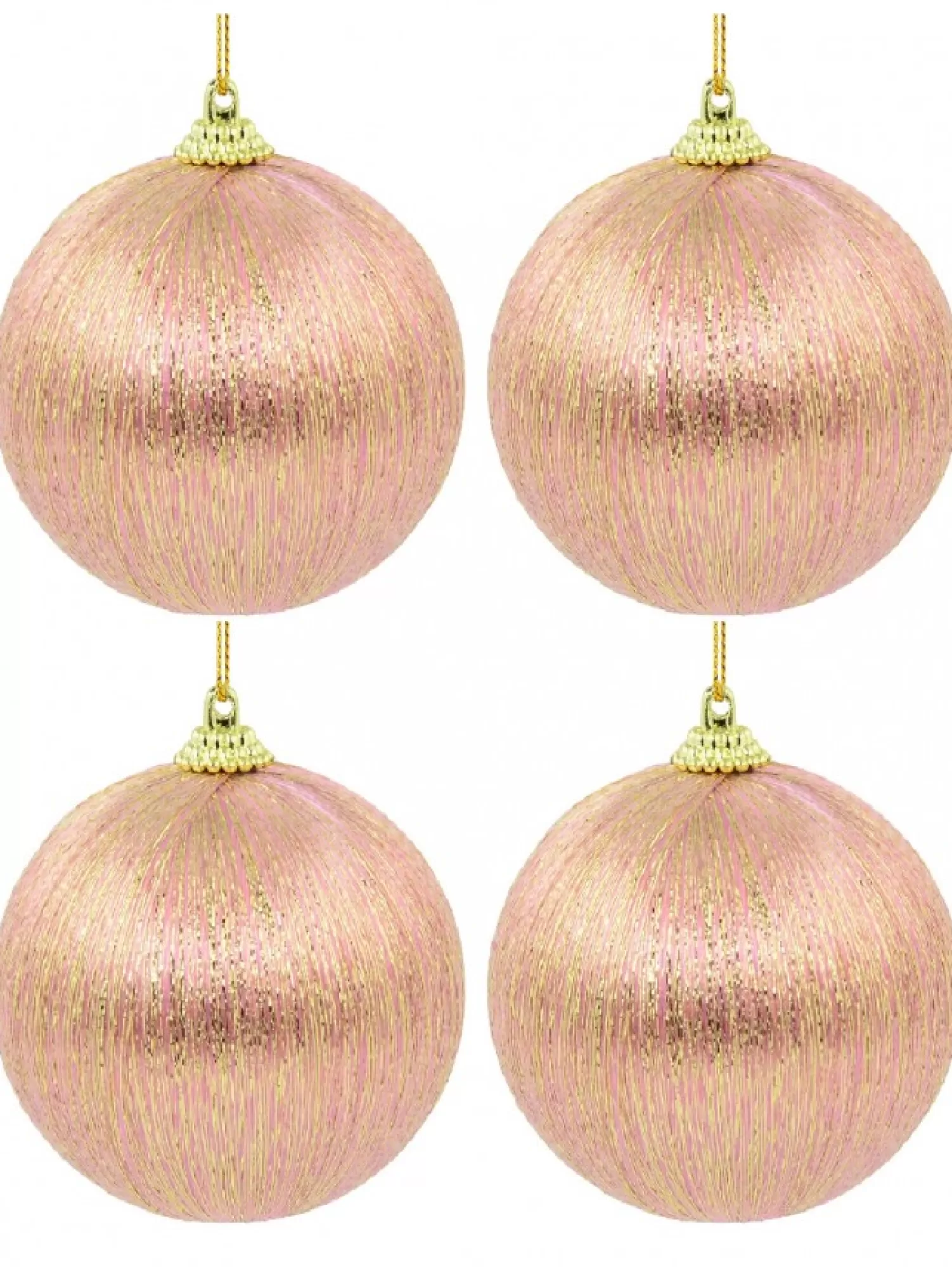 Christmas Warehouse Spectacular Pink Christmas Baubles Decorated With Gold Silk Thread - 8 X 75Mm> Bauble Packs