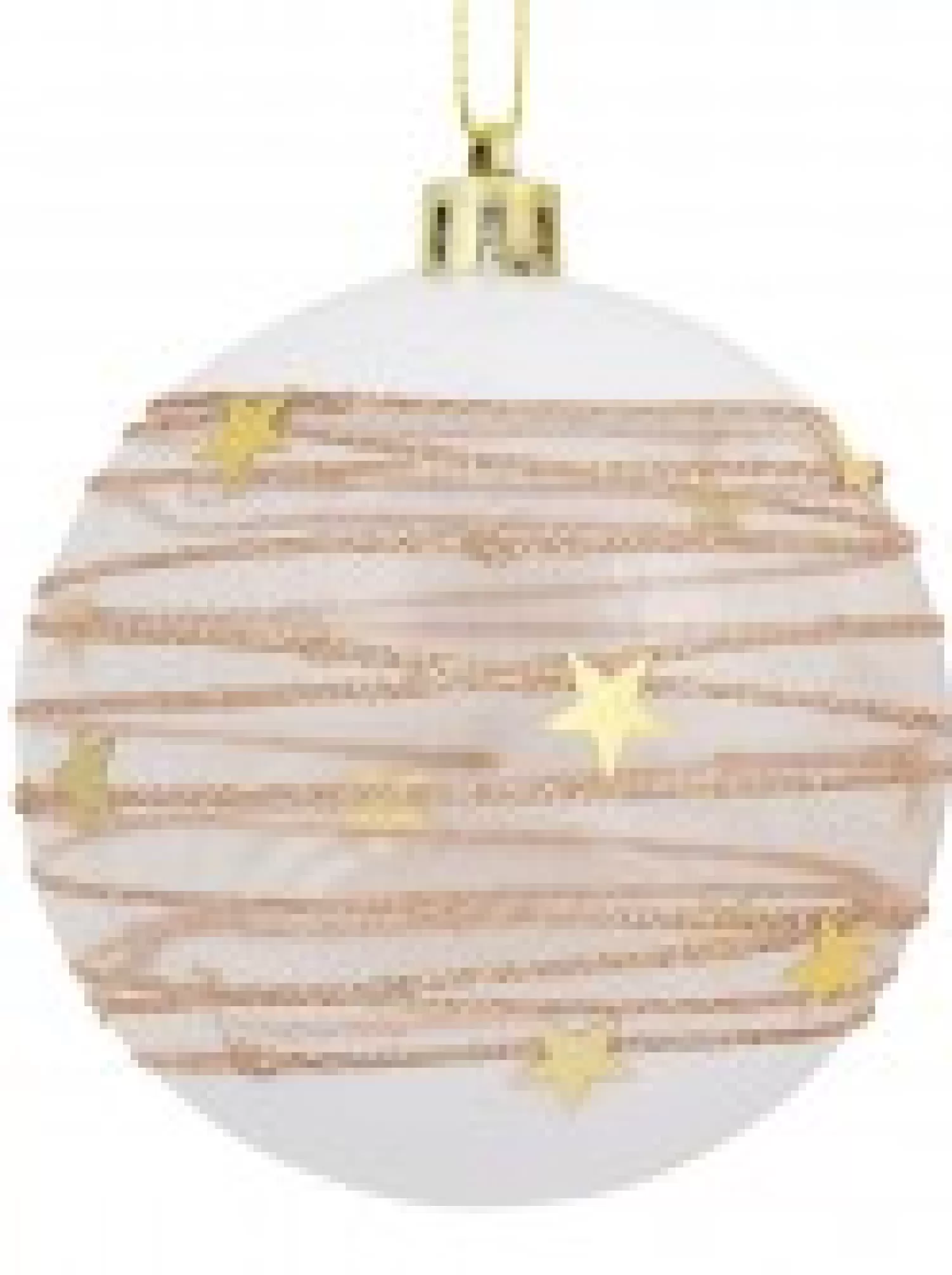 Christmas Warehouse Taupe, White & Clear Baubles With Gold Stars & Glitter Lines - 4 X 80Mm> Bauble Packs