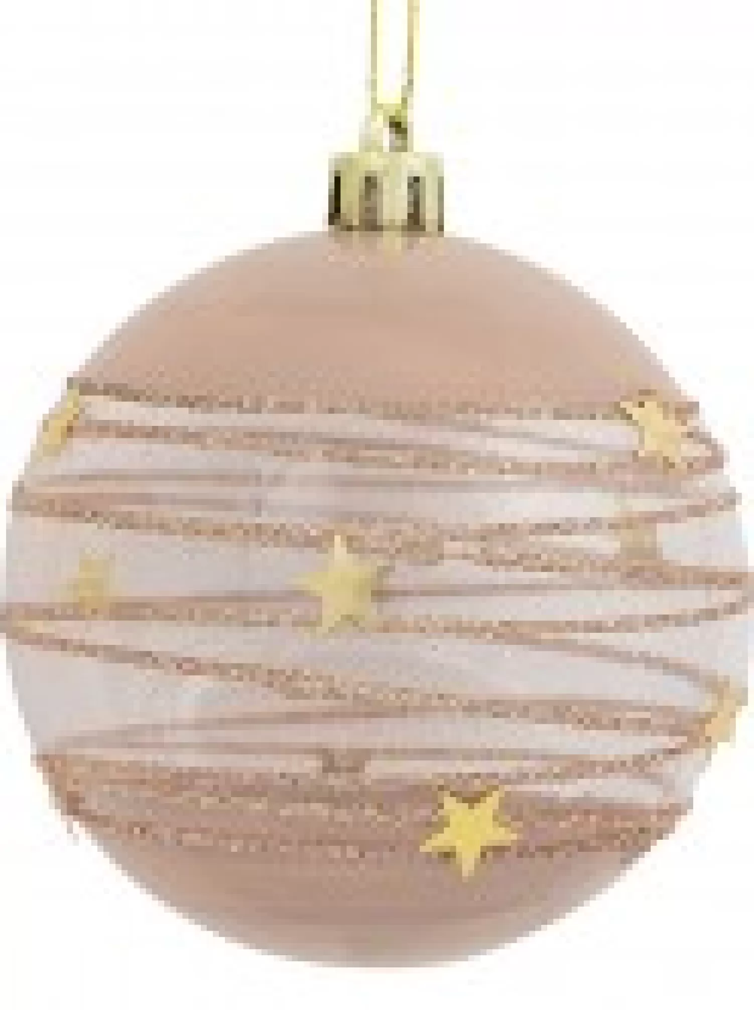 Christmas Warehouse Taupe, White & Clear Baubles With Gold Stars & Glitter Lines - 4 X 80Mm> Bauble Packs