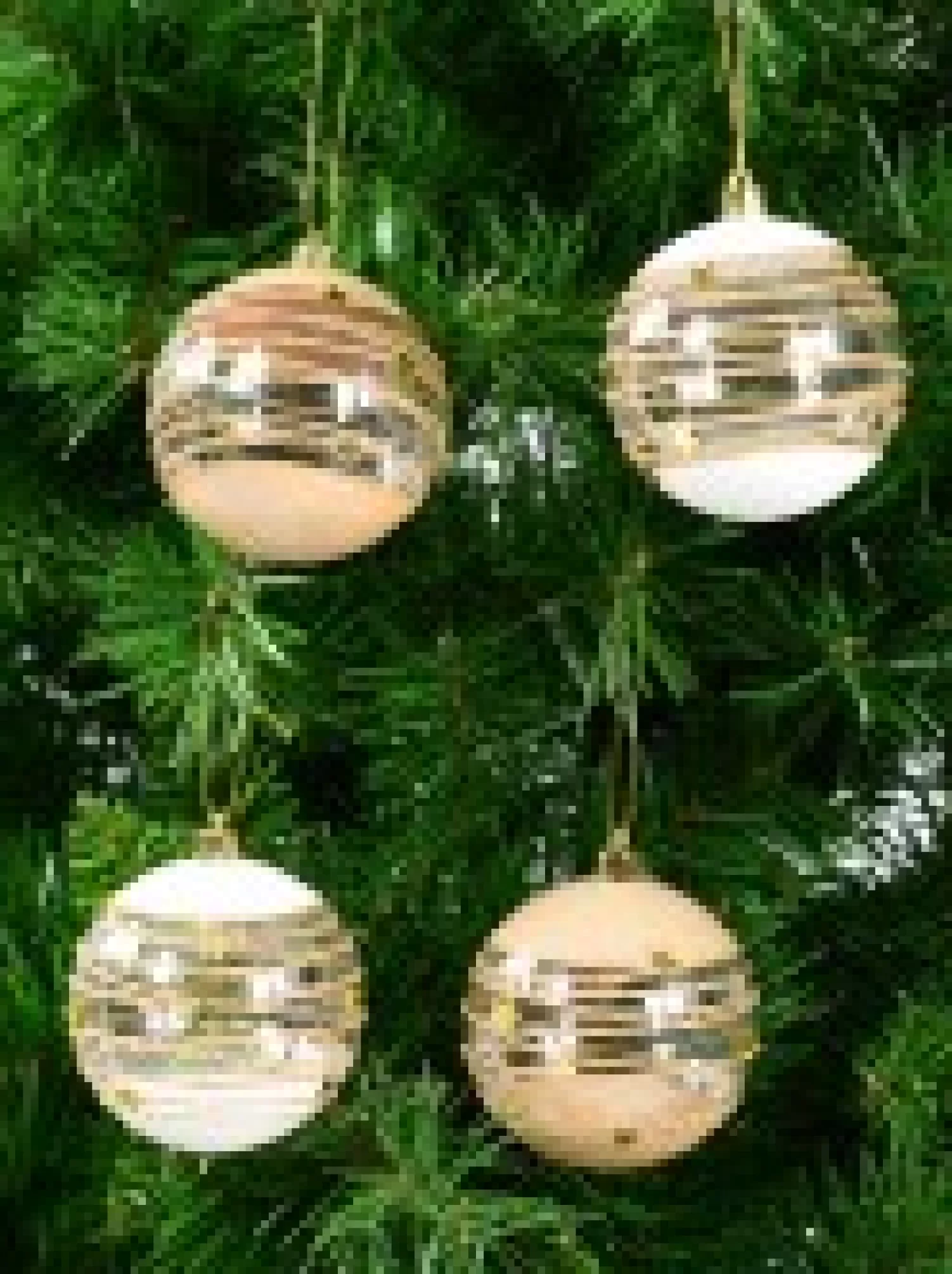 Christmas Warehouse Taupe, White & Clear Baubles With Gold Stars & Glitter Lines - 4 X 80Mm> Bauble Packs