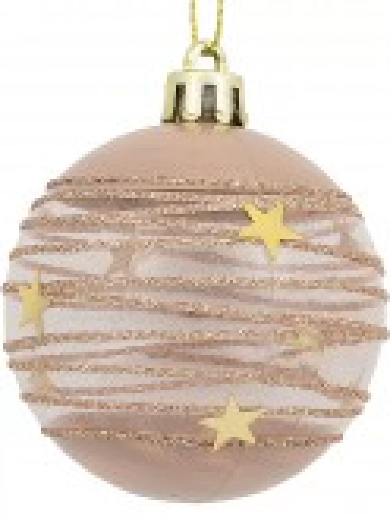 Christmas Warehouse Taupe, White & Clear Baubles With Gold Stars & Glitter Lines - 6 X 60Mm> Bauble Packs
