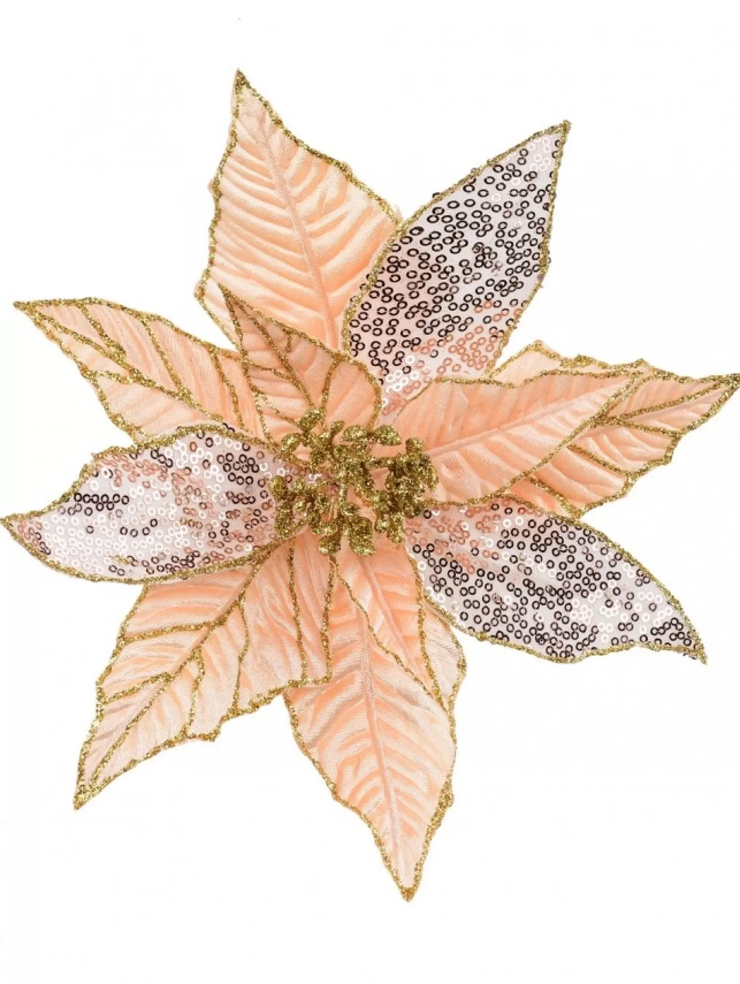 Christmas Warehouse Three Style Peach Pink Poinsettia Decorative Christmas Floral Pick - 28Cm> Christmas Picks
