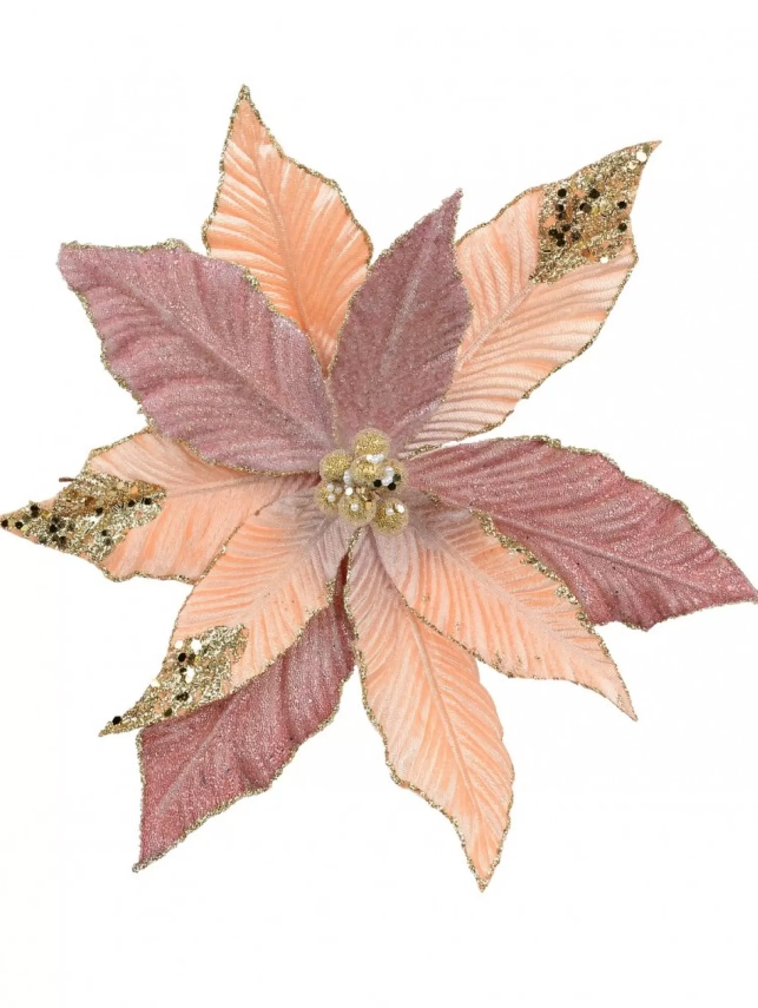 Christmas Warehouse Three Style Pink & Rose Gold Poinsettia Decorative Christmas Flower Pick - 28Cm> Christmas Picks