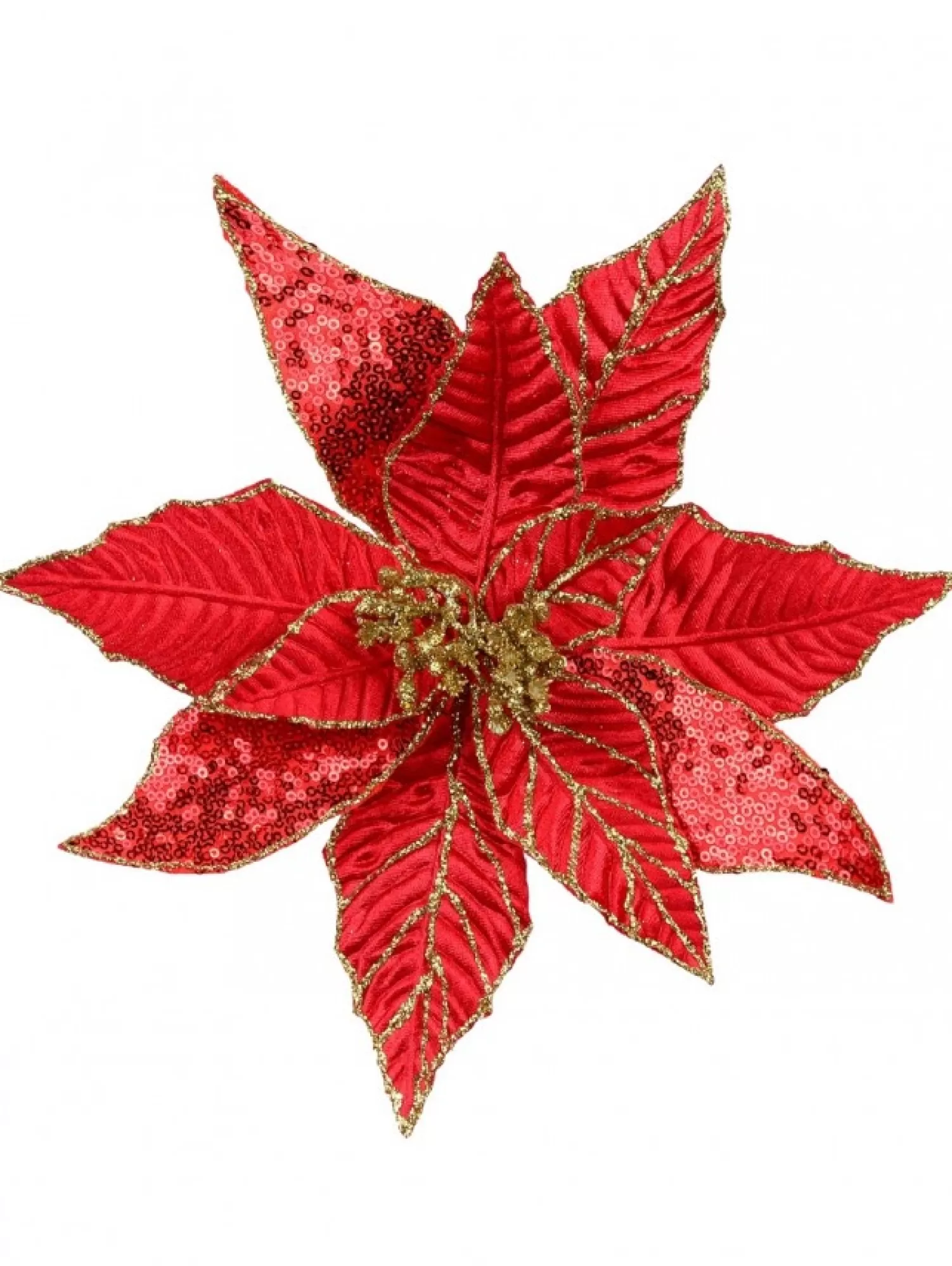 Christmas Warehouse Three Style Red & Gold Glitter Poinsettia Christmas Flower Pick - 28Cm> Christmas Picks