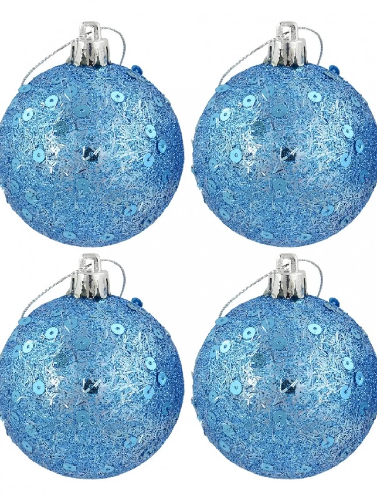 Christmas Warehouse Turquoise Glittered & Sequin Christmas Bauble Decorations - 6 X 60Mm> Bauble Packs