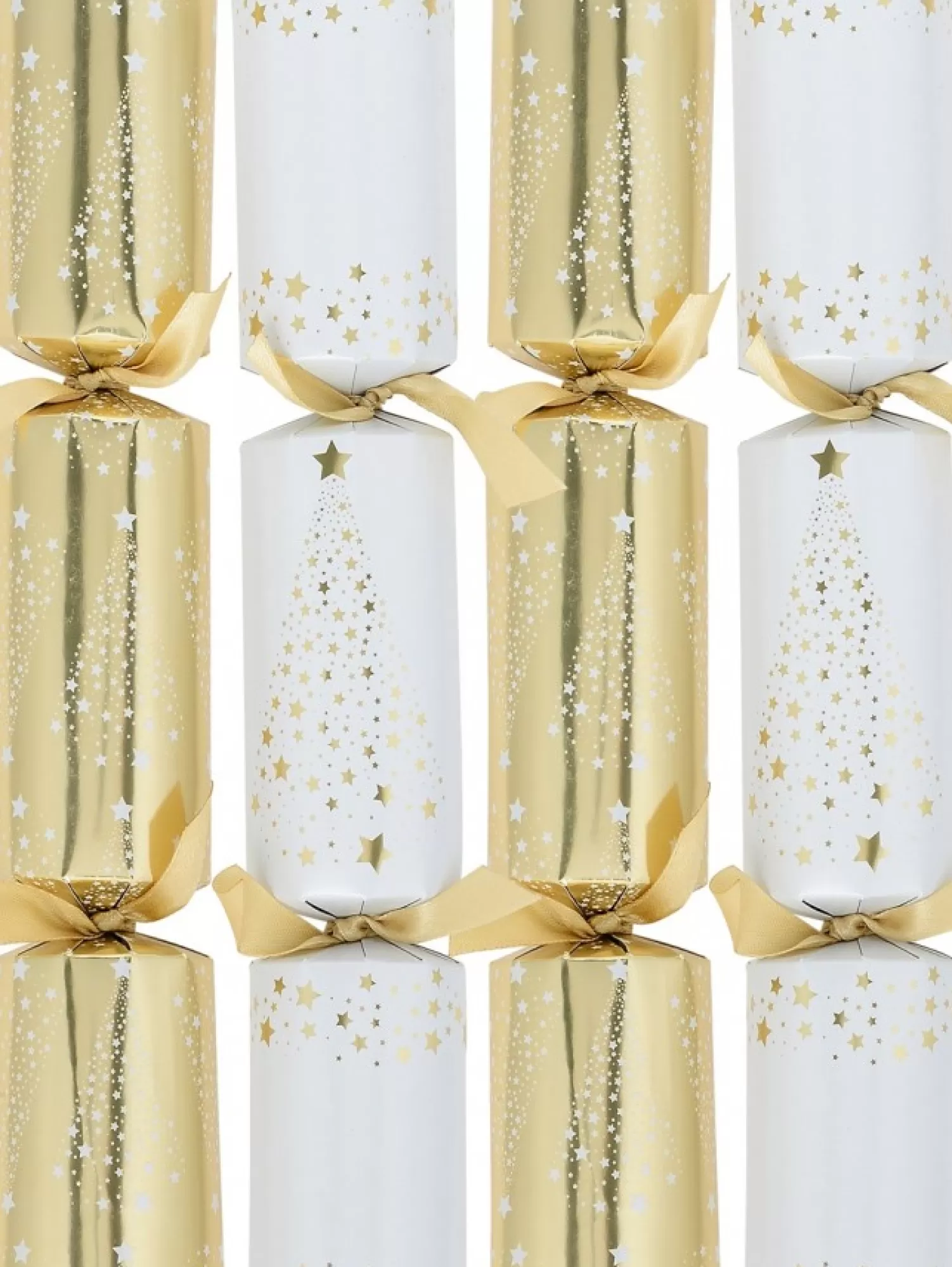 Christmas Warehouse White & Shiny Gold Stars Christmas Tree Pattern Design Bon Bons - 8 X 29Cm> Christmas Cracker Bon Bon Packs (4 - 16 Per Pack)