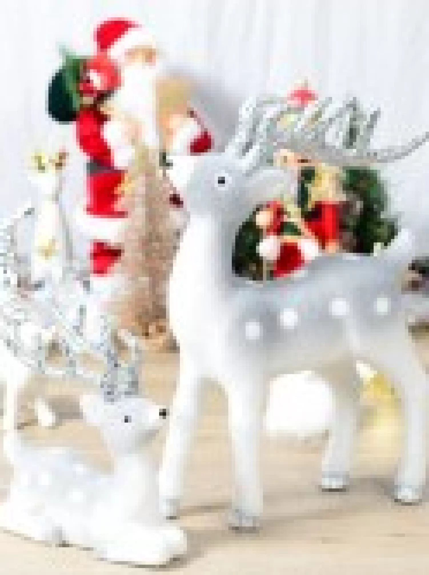 Christmas Warehouse White & Silver Glittered Flocked Sitting Christmas Reindeer Ornament - 24Cm> Reindeer