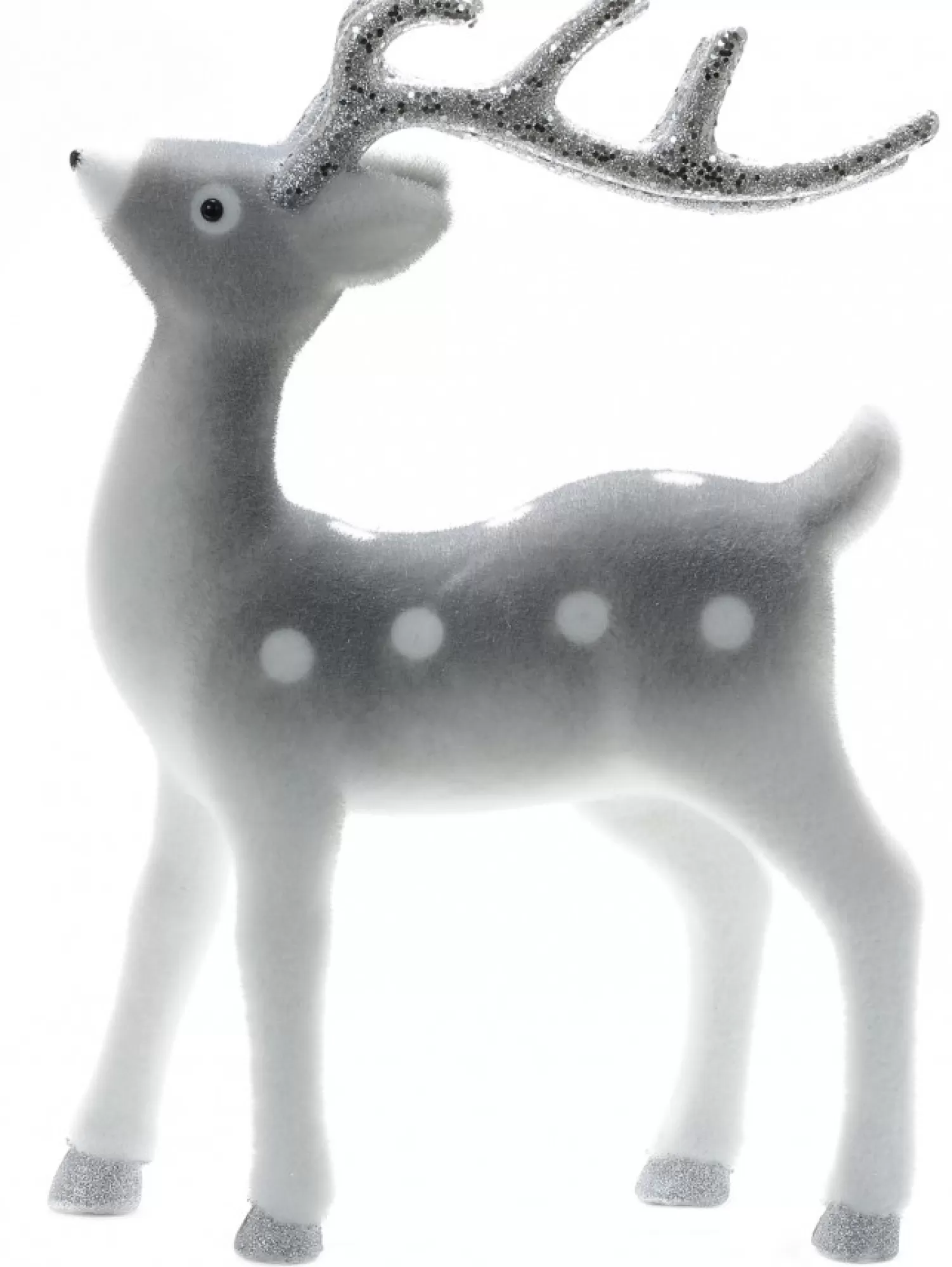 Christmas Warehouse White & Silver Glittered Flocked Standing Christmas Reindeer Ornament - 44Cm> Reindeer