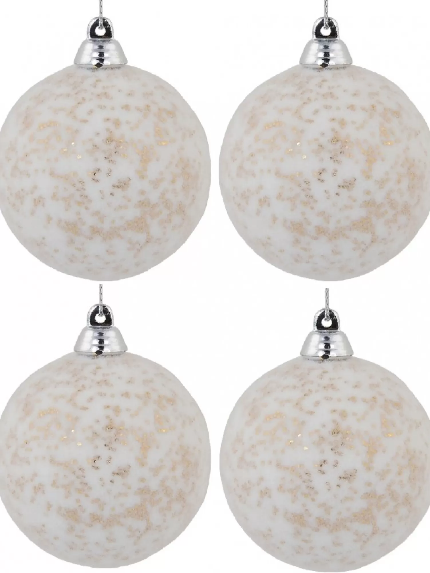 Christmas Warehouse White Furry Foam Christmas Baubles With Champagne Flecks - 6 X 60Mm> Bauble Packs