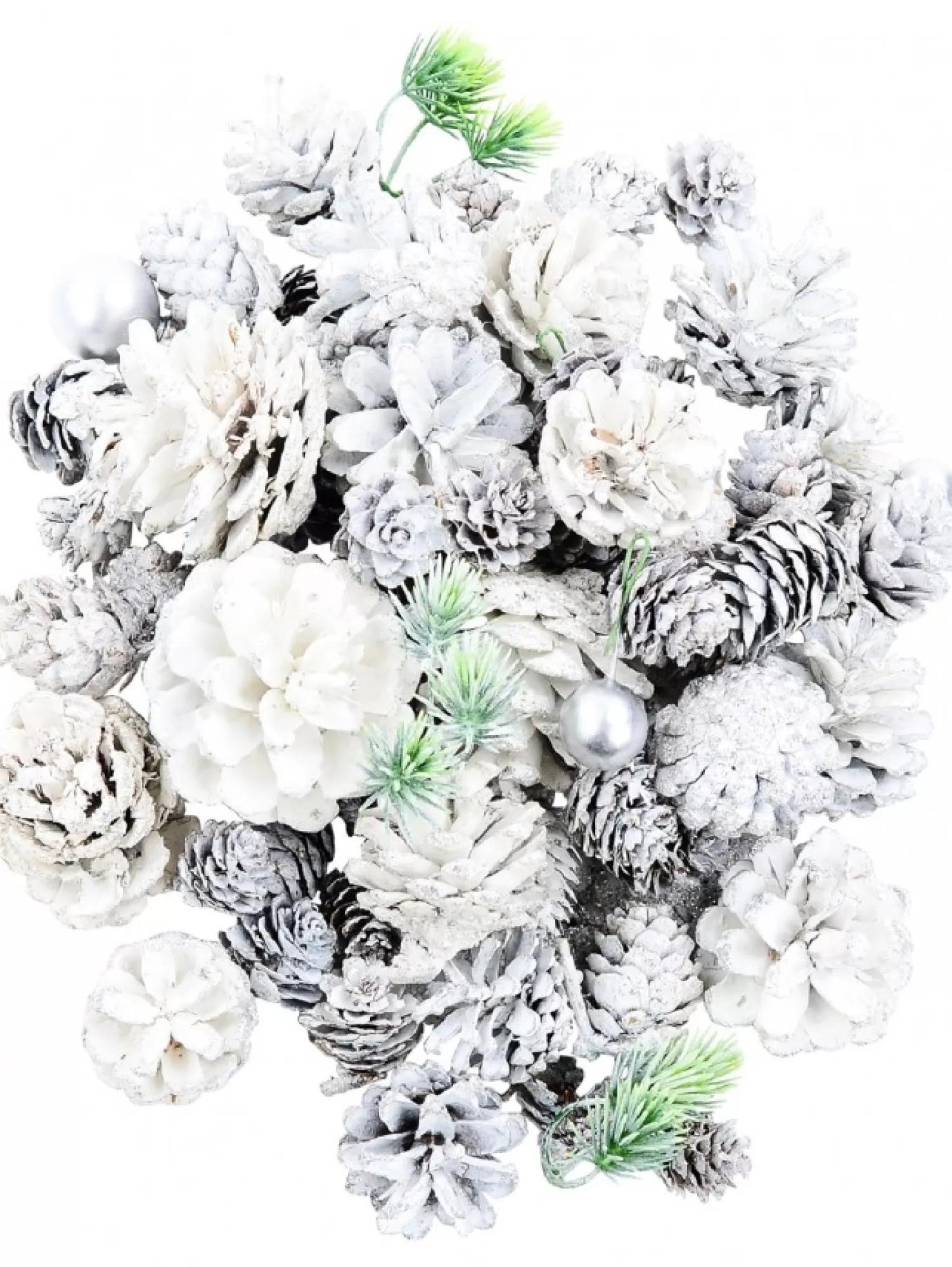 Christmas Warehouse White Glittered Assorted Natural Pine Cones & Foliage Decoration Mix - 300G> Natural Christmas Decorations