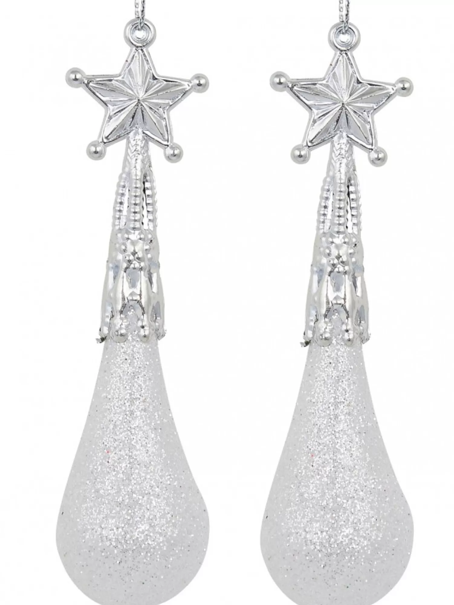 Christmas Warehouse White Glittered Teardrop Christmas Tree Hanging Decorations - 8 X 11Cm> Hanging Decorations - Packs