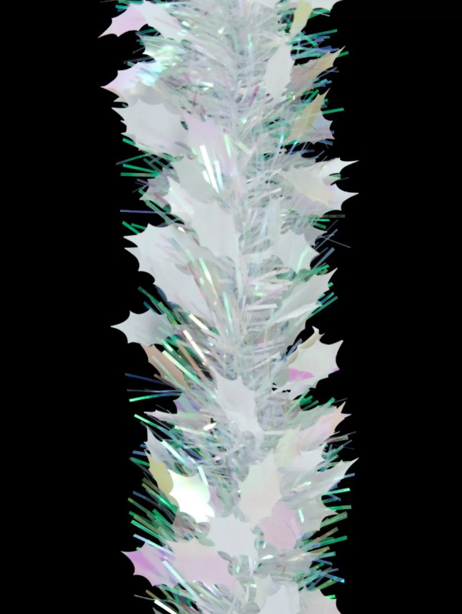 Christmas Warehouse White Holly Leaf & Iridescent Pine Needle Christmas Tinsel Garland - 2.7M> Tinsel
