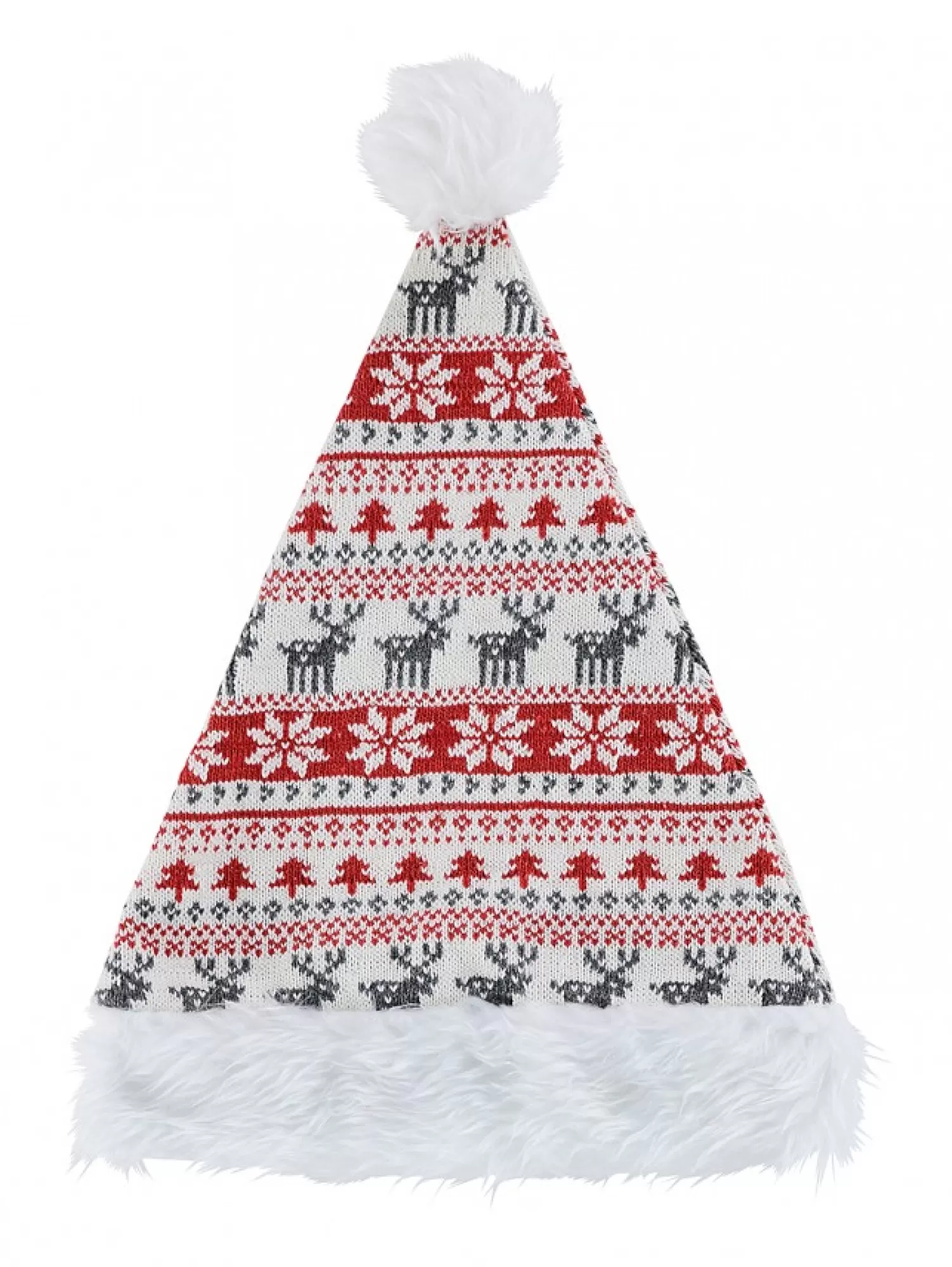Christmas Warehouse White, Red & Grey Knitted Sweater Look Santa Hat - One Size Fits Most> Santa Hats