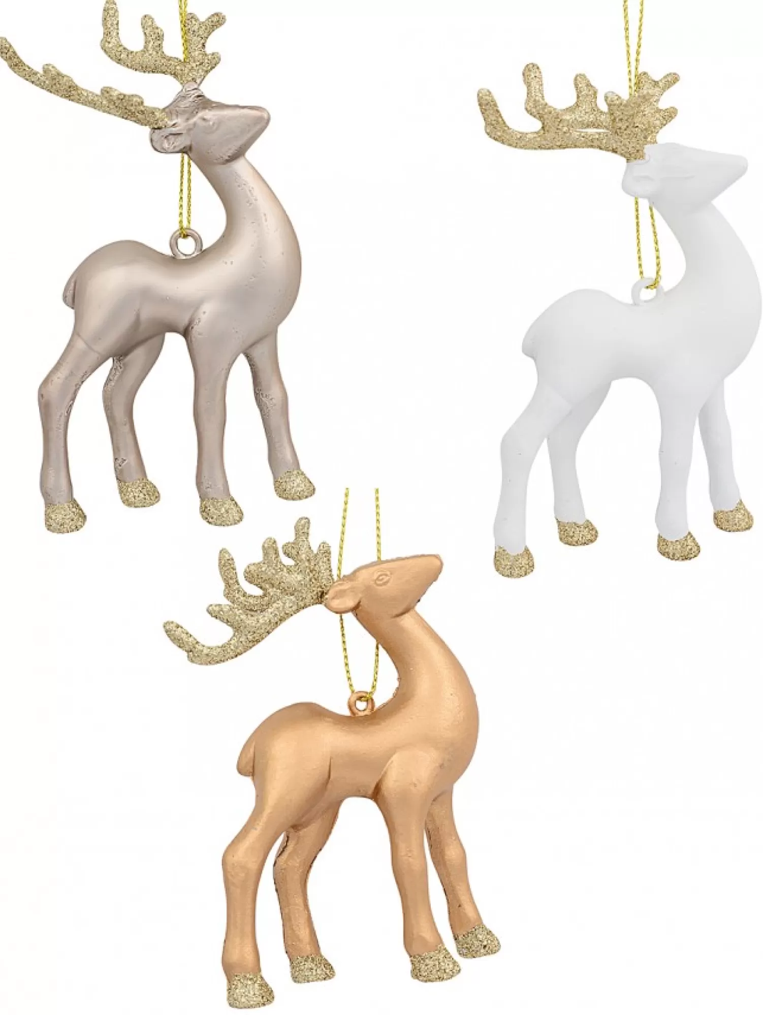 Christmas Warehouse White, Silver & Gold Reindeer Christmas Tree Hanging Decorations - 3 X 12Cm> Hanging Decorations - Packs