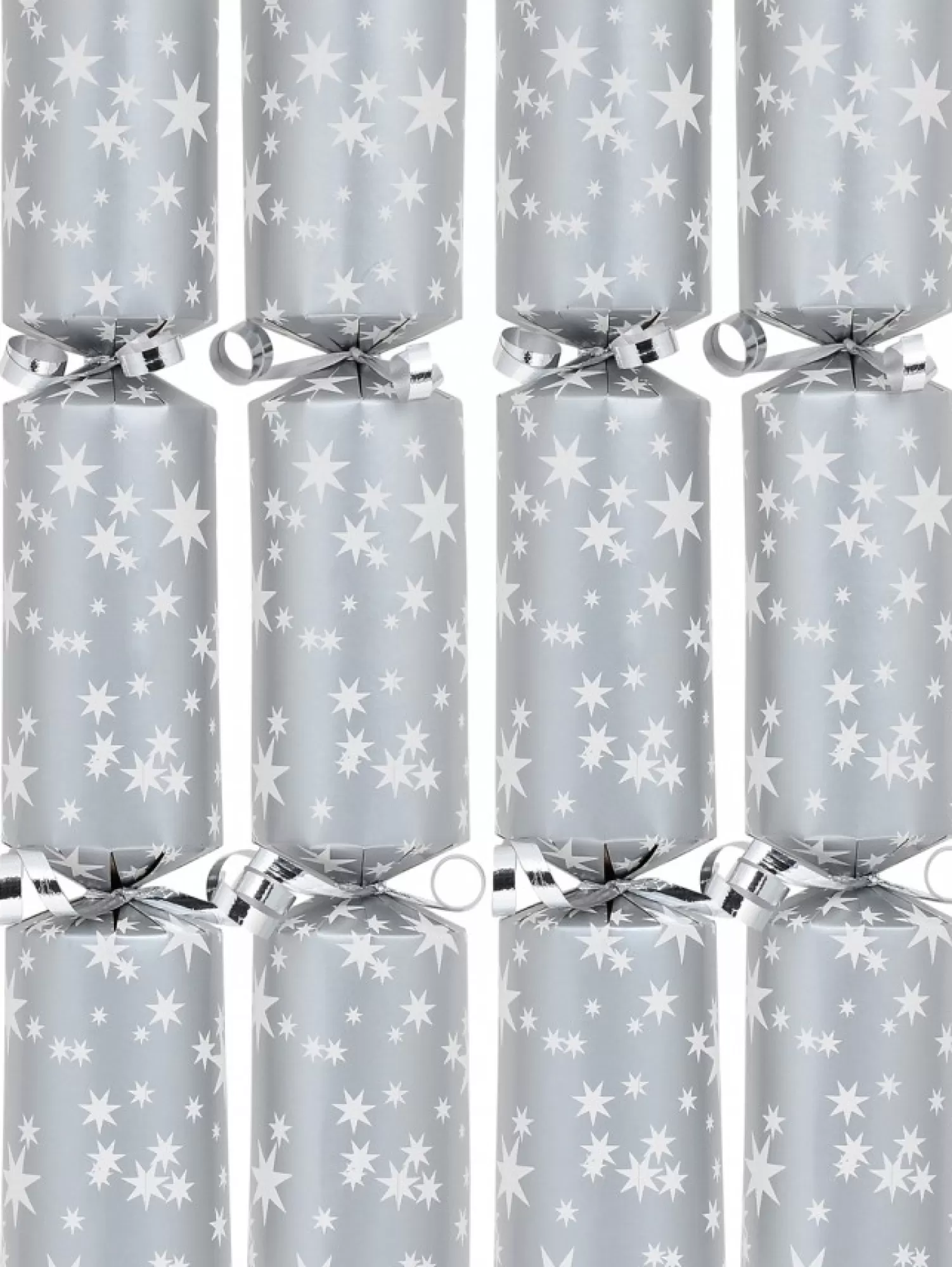 Christmas Warehouse White Stars Pattern Design On Silver Christmas Cracker Bon Bons - 50 X 30Cm> Christmas Cracker Bon Bon Catering Packs (50 Per Pack)