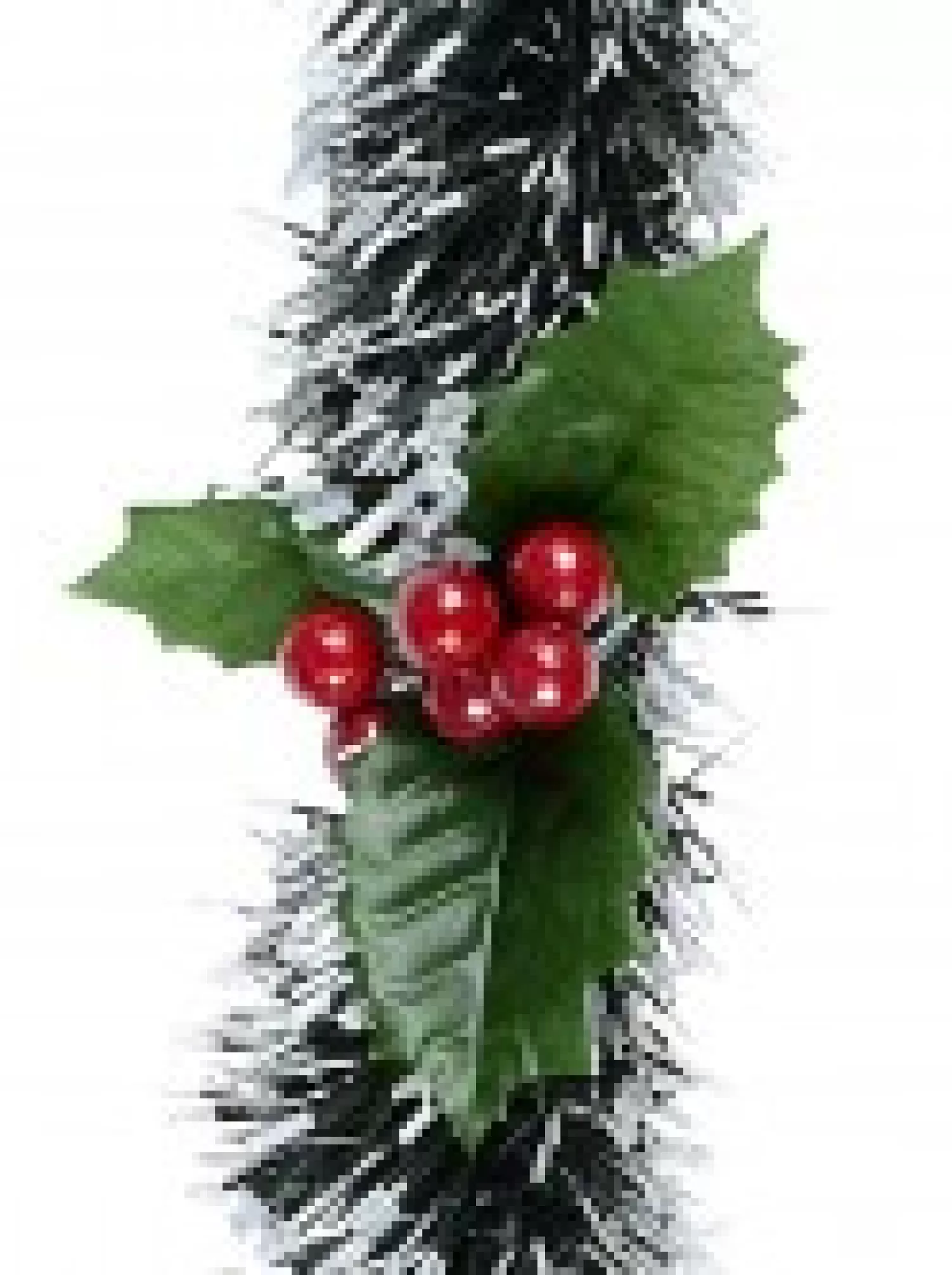 Christmas Warehouse White Tip Pine Needle With Holly Christmas Tinsel Garland - 2.7M> Tinsel