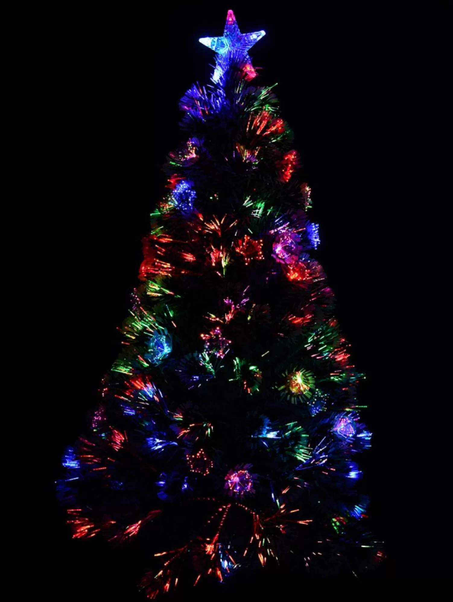 Christmas Warehouse White Tips With Baubles & Stars Rotating Fibre Optic Christmas Tree - 1.2M> Fibre Optic Christmas Trees
