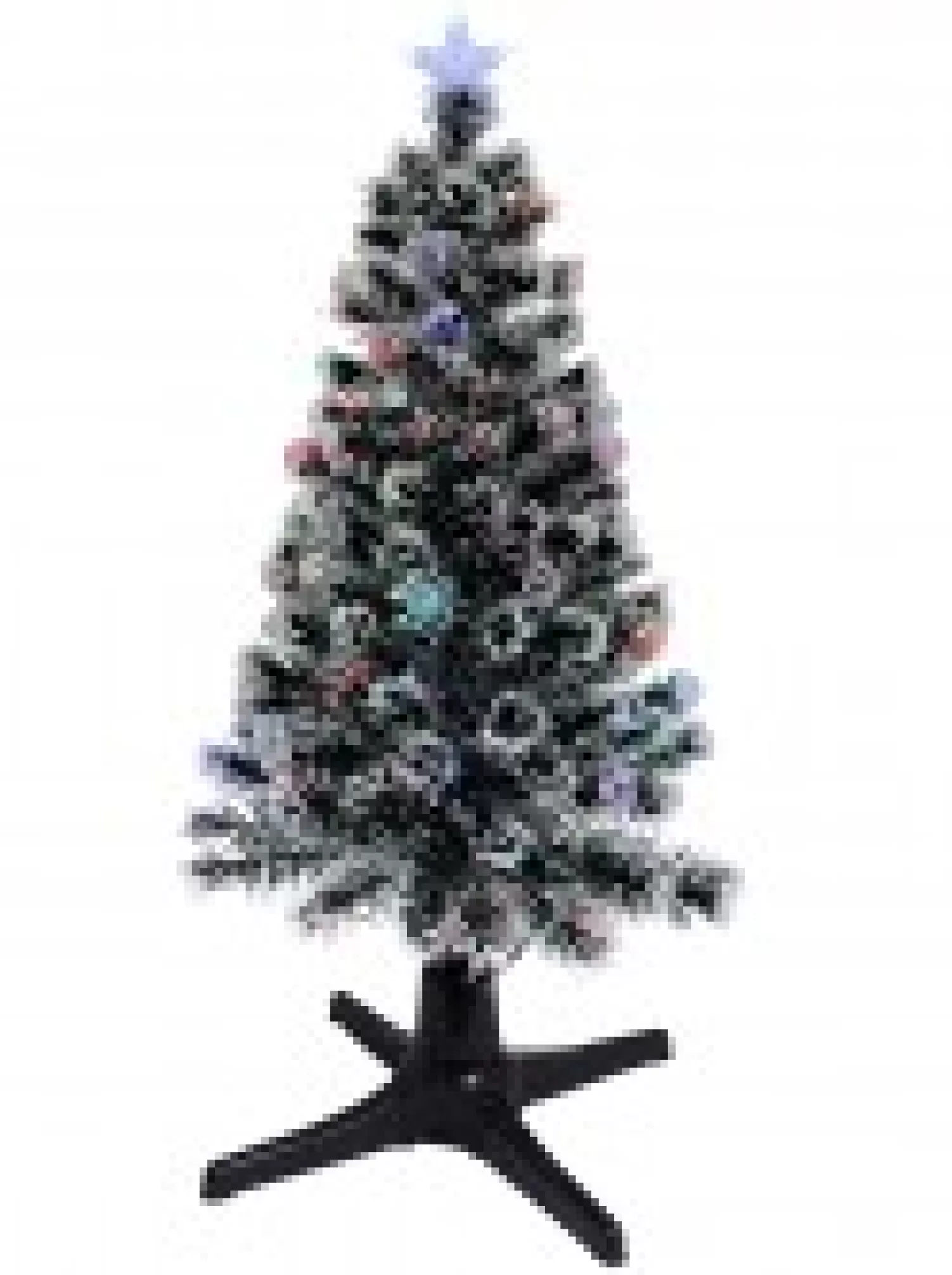 Christmas Warehouse White Tips With Baubles & Stars Rotating Fibre Optic Christmas Tree - 1.2M> Fibre Optic Christmas Trees