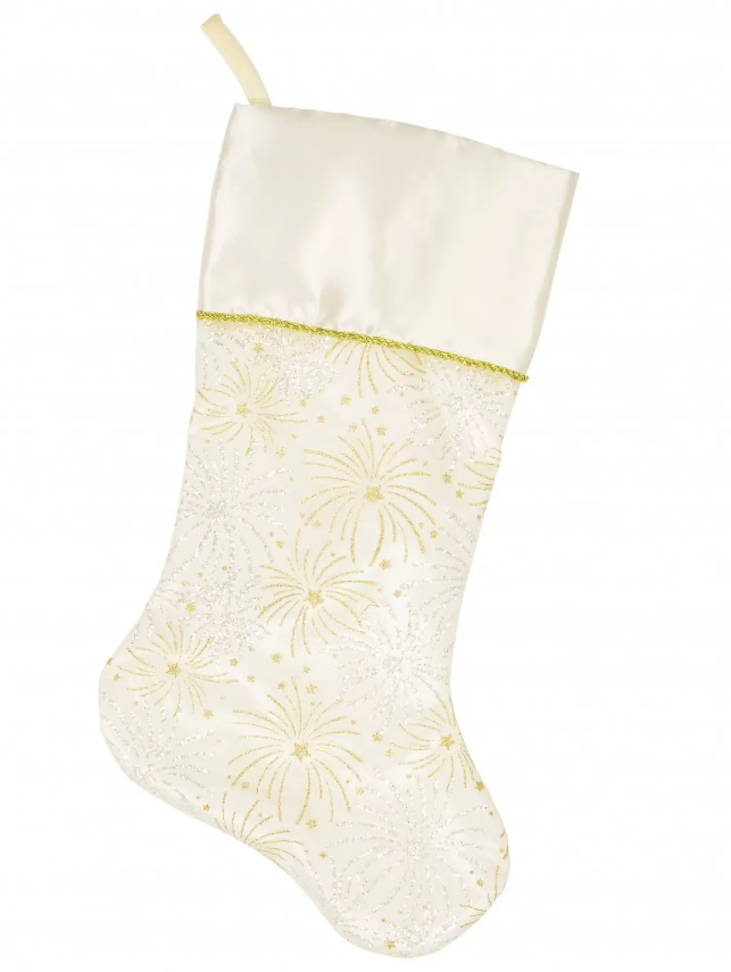 Christmas Warehouse White With Gold & Iridescent Glitter Sunburst Pattern Christmas Stocking - 48Cm> Christmas Stockings
