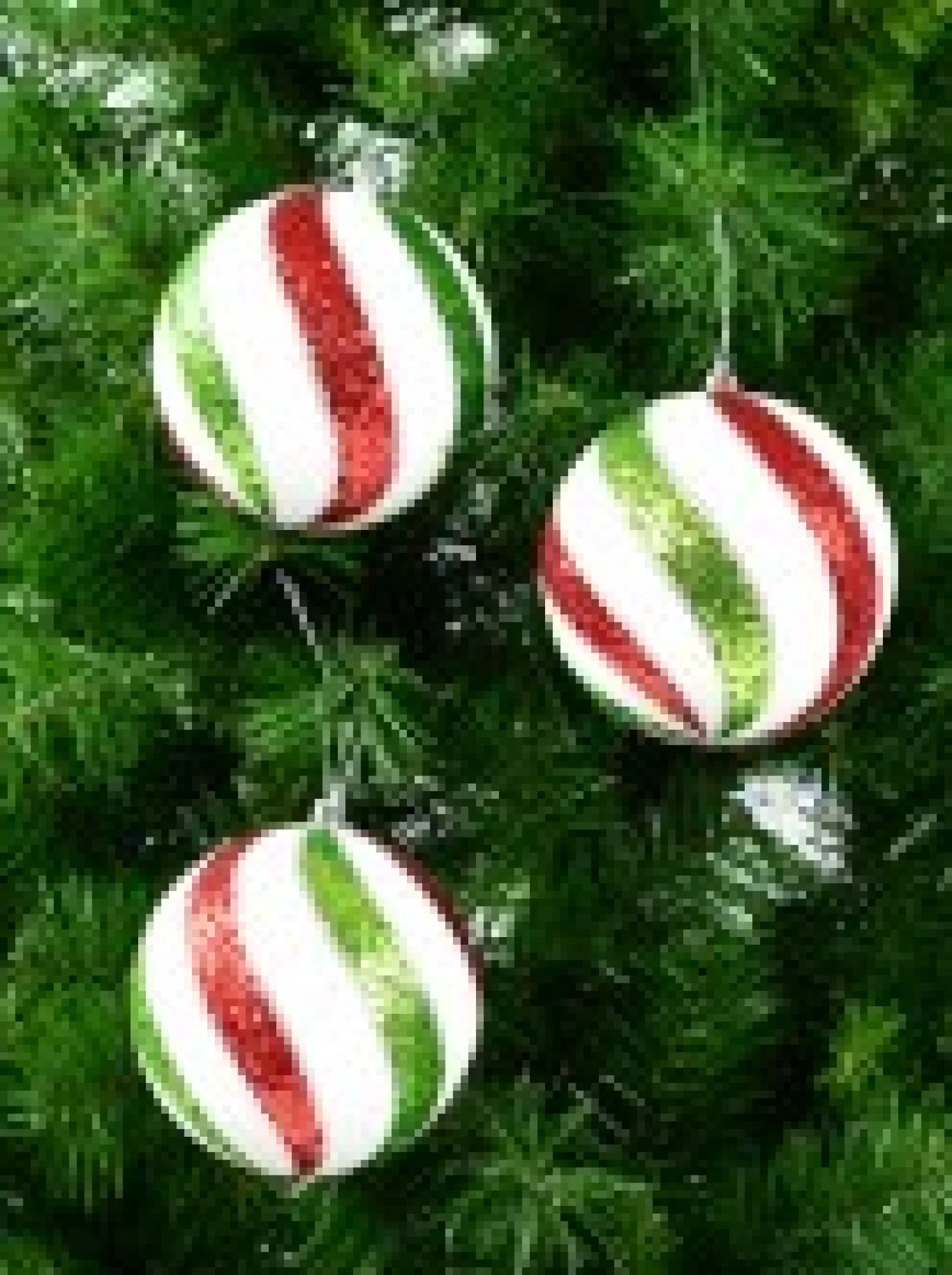 Christmas Warehouse White With Red, Green & Silver Glitter Swirl Pattern Large Baubles - 3 X 12Cm> Bauble Packs