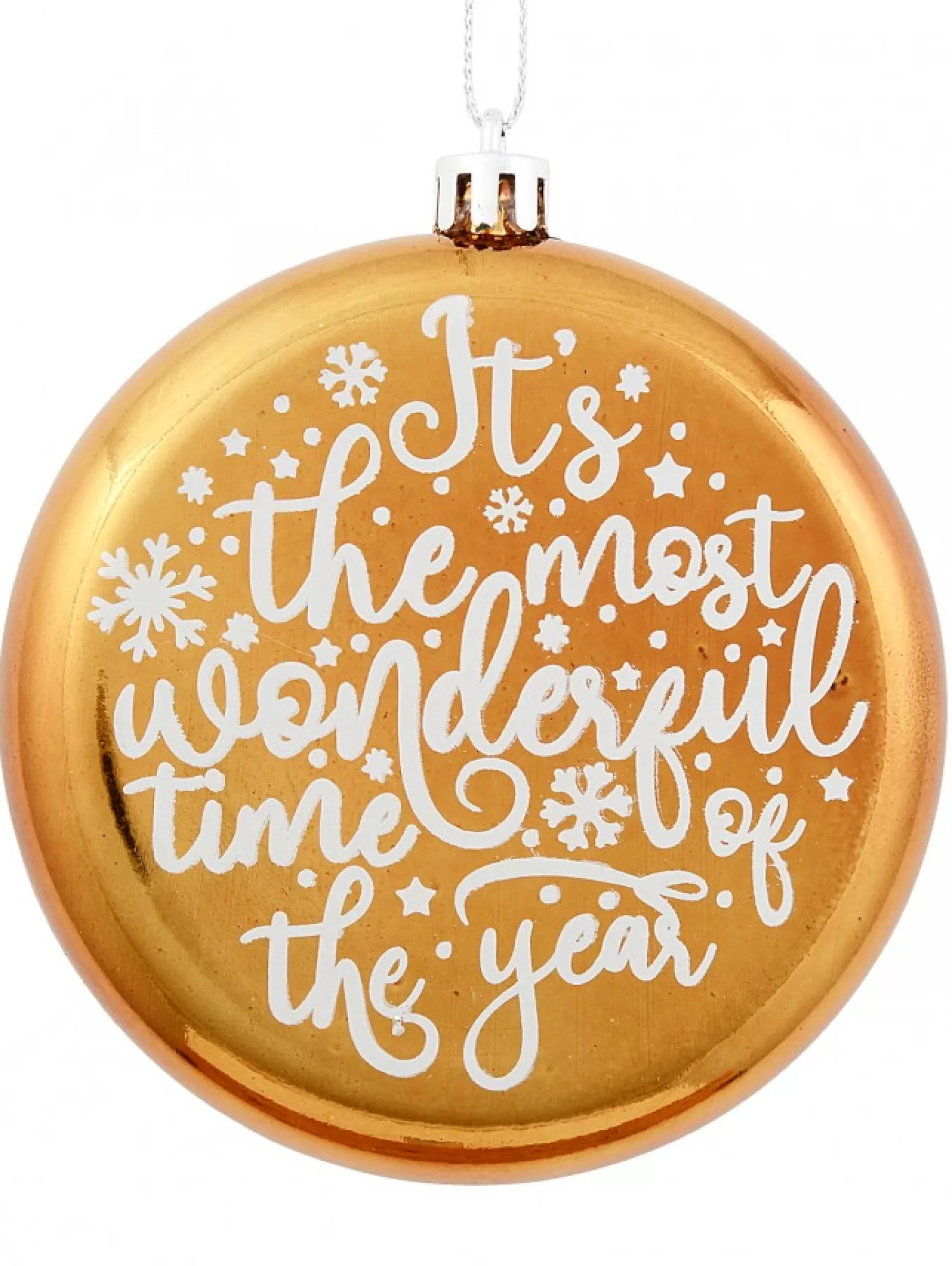 Christmas Warehouse Wonderful Christmas Font On Gold Disc Tree Hanging Decorations - 2 X 11Cm> Hanging Decorations - Packs